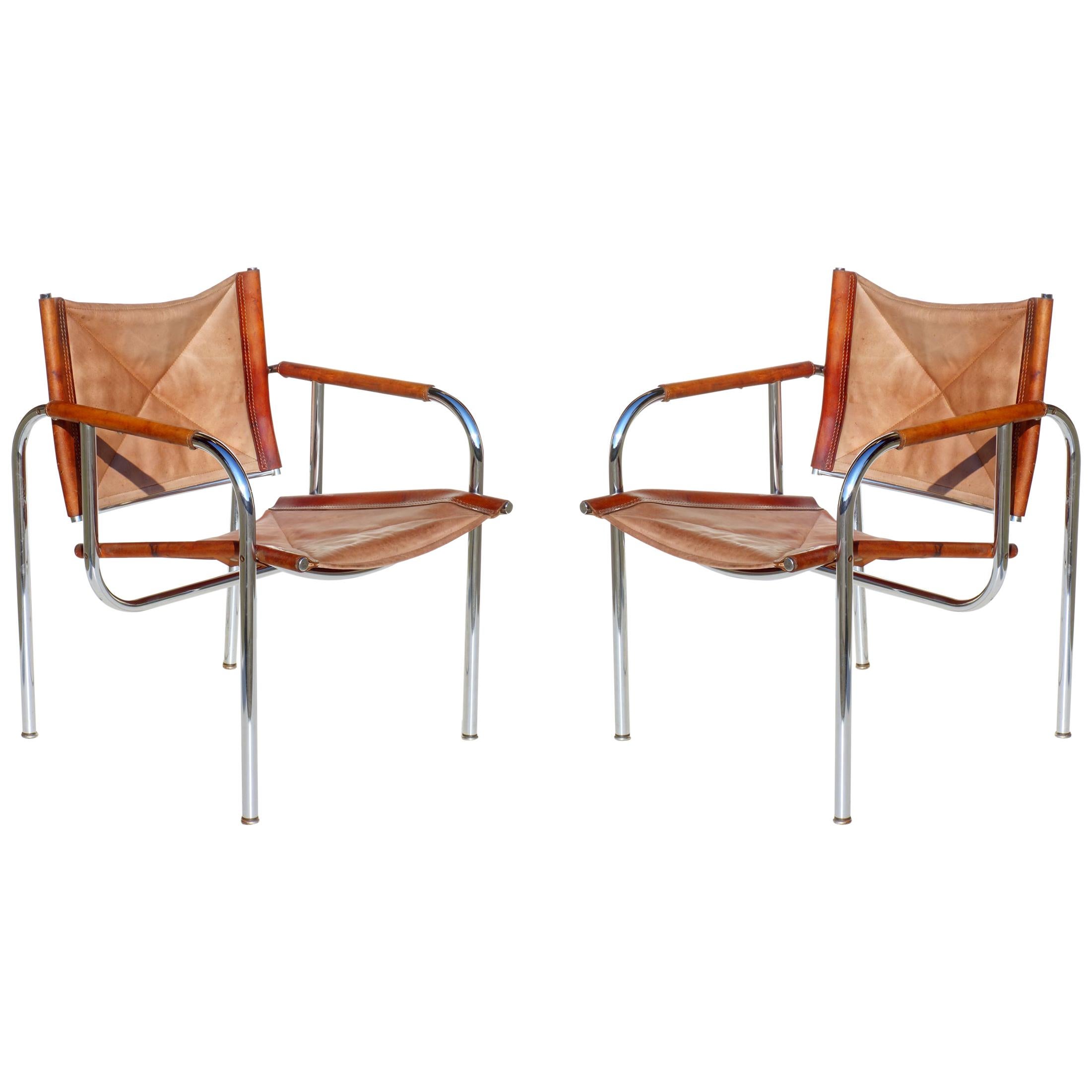 Ensemble de deux chaises basculantes en cuir Hans Eichenberger pour Strassle Design des années 1960