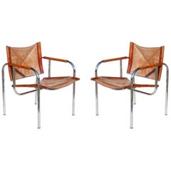 Ensemble de deux chaises basculantes en cuir Hans Eichenberger pour Strassle Design des années 1960