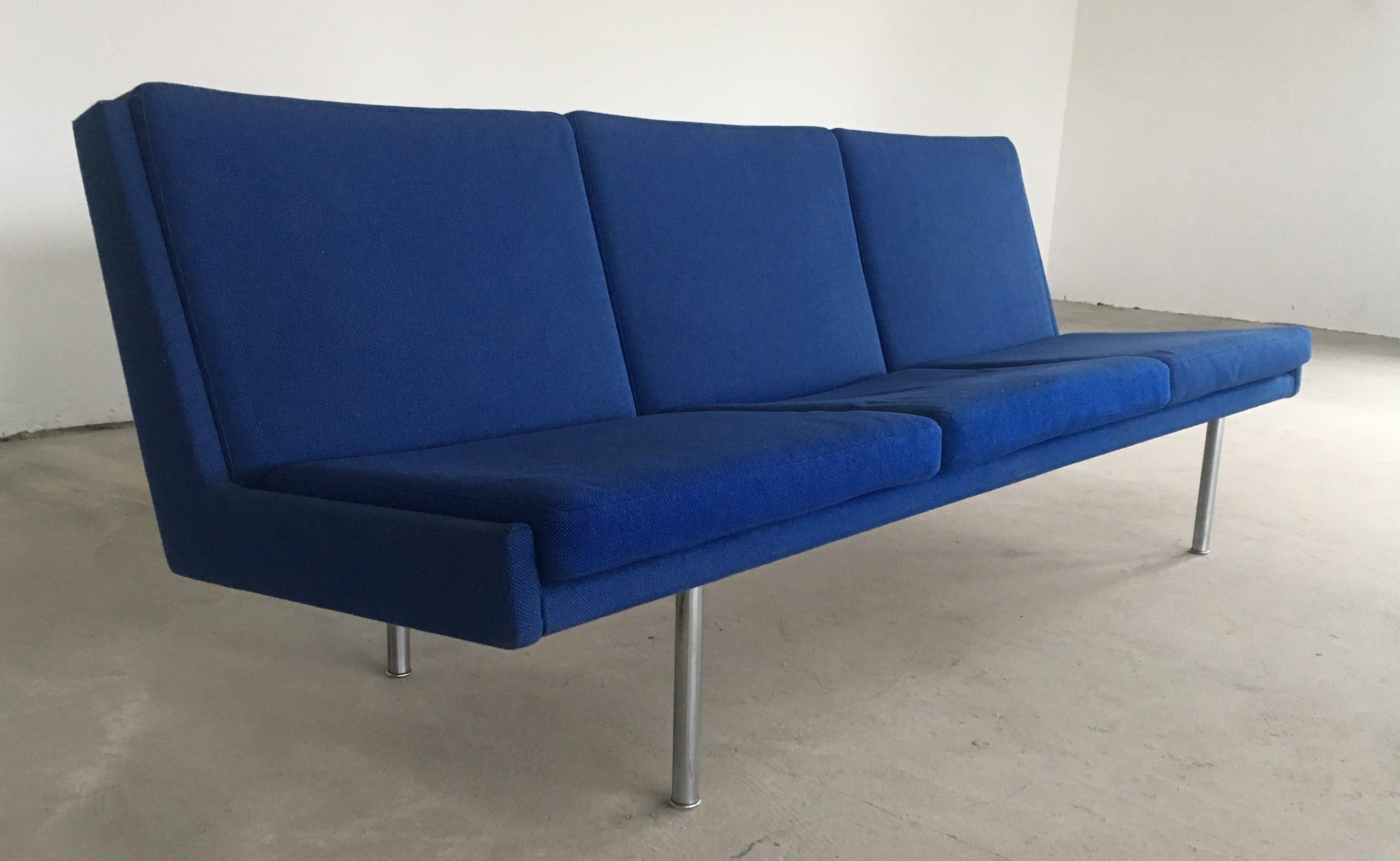Danish 1960s Hans J. Wegner Airport Sofa in Original Blue Fabric by A.P. Stolen For Sale