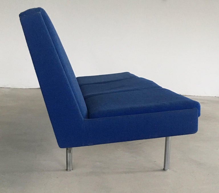 Steel 1960s Hans J. Wegner Airport Sofa in Original Blue Fabric by A.P. Stolen For Sale