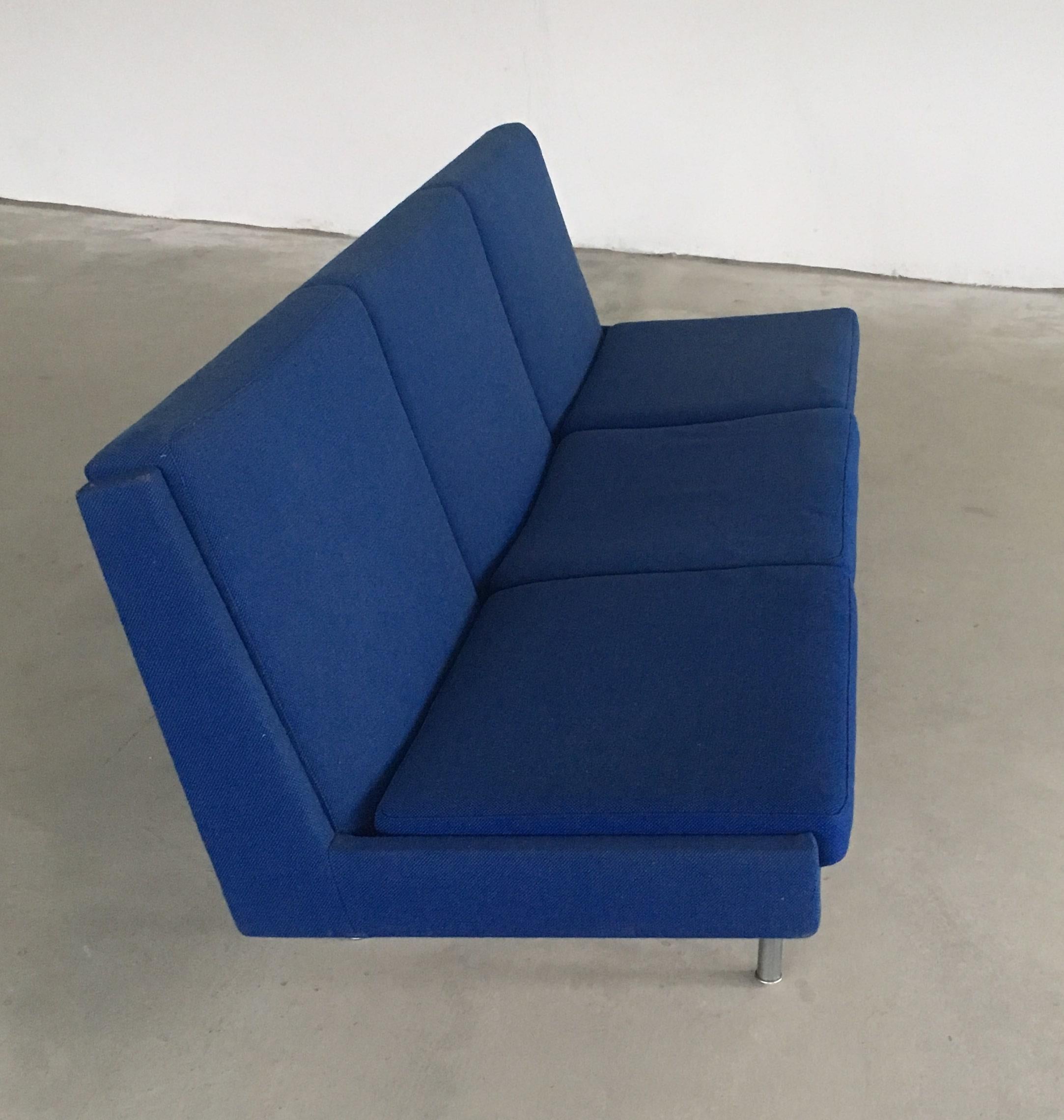 Steel 1960s Hans J. Wegner Airport Sofa in Original Blue Fabric by A.P. Stolen For Sale