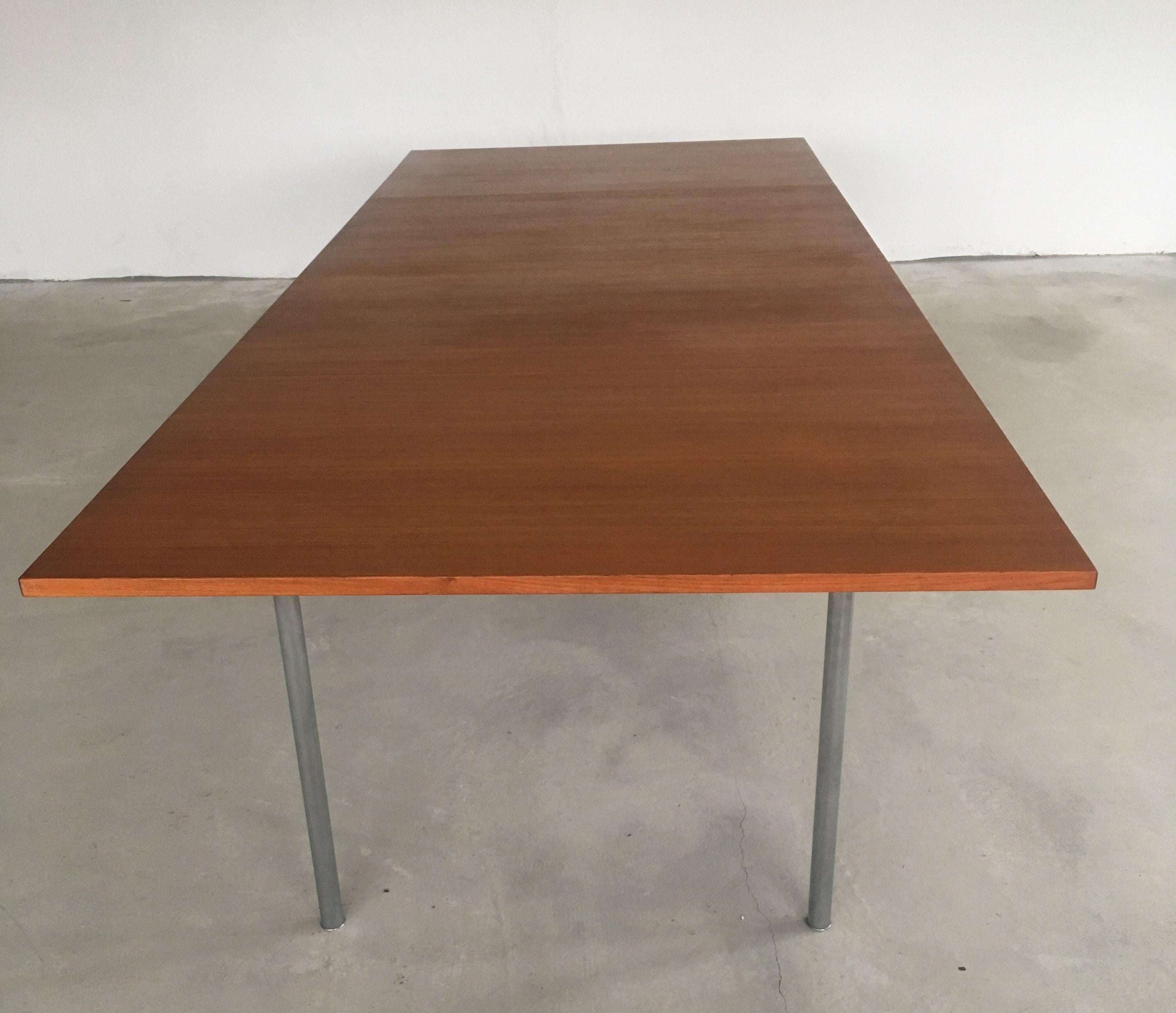 Set of Two Wegner Conference Tables in Teak and Metal with Airport Chairs For Sale 1