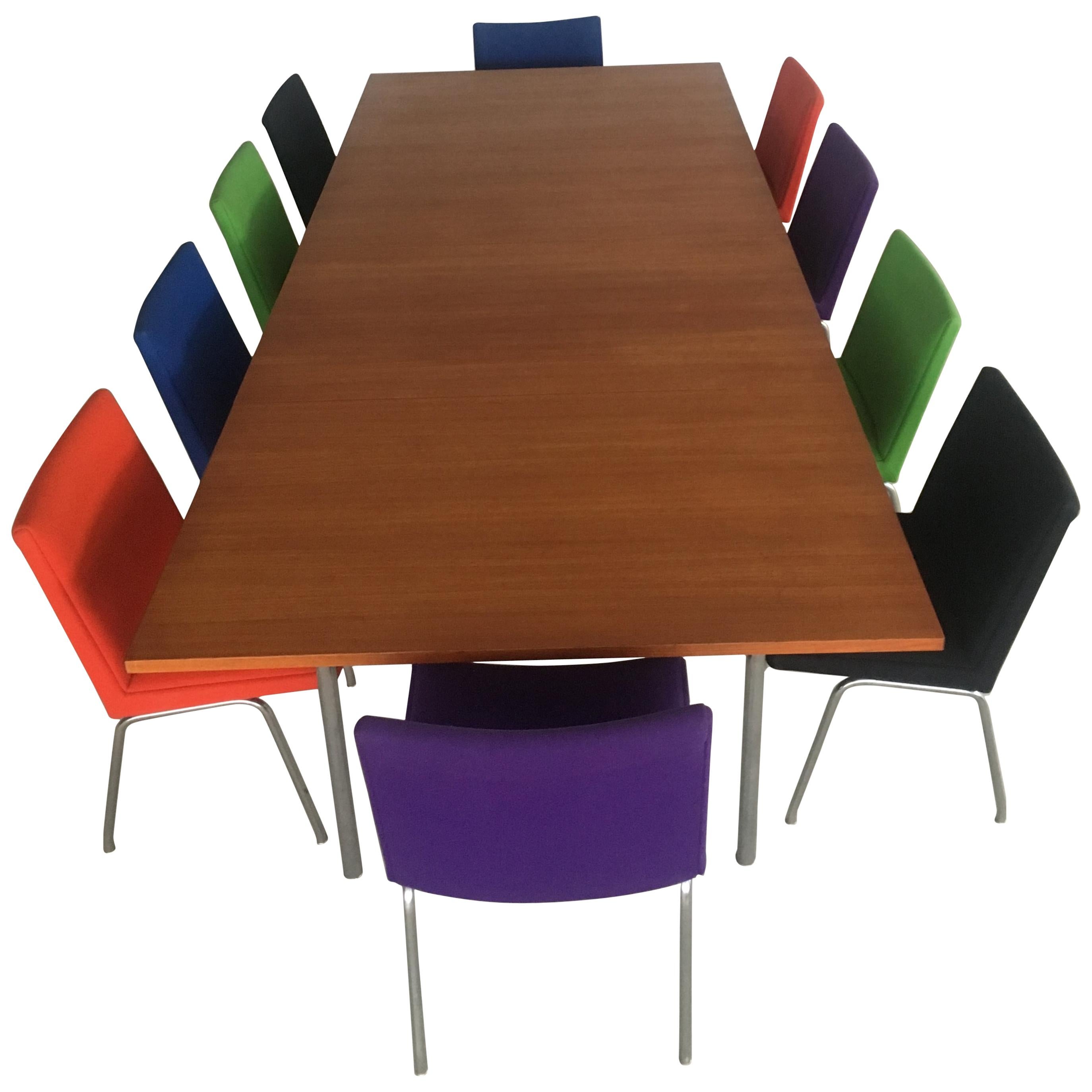 Set of Two Wegner Conference Tables in Teak and Metal with Airport Chairs For Sale