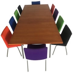 Used Set of Two Wegner Conference Tables in Teak and Metal with Airport Chairs