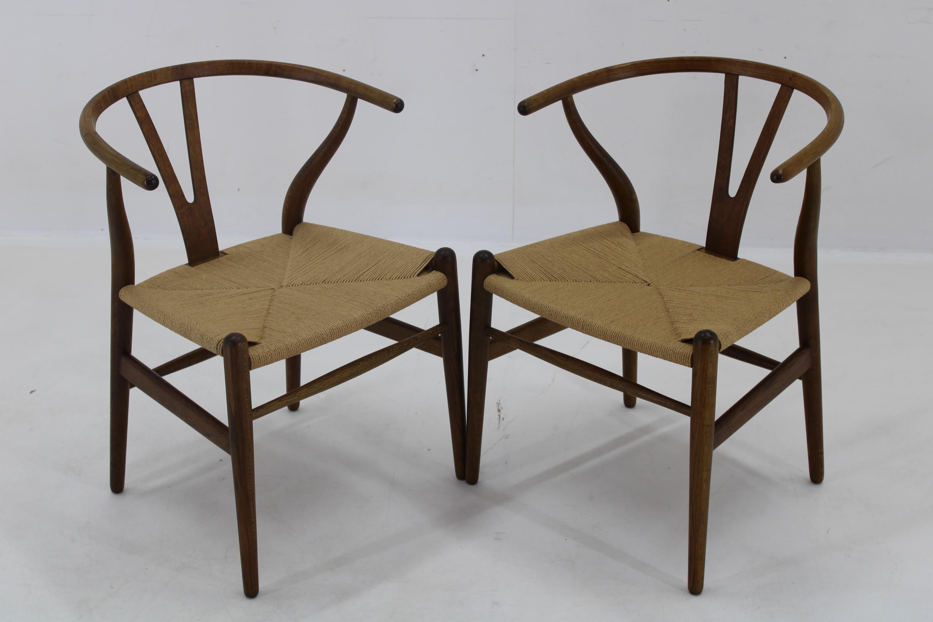 1960er Hans J. Wegner Satz von 6 frühen Wishbone Stühlen in OAK von Carl Hansen und So (Mitte des 20. Jahrhunderts) im Angebot
