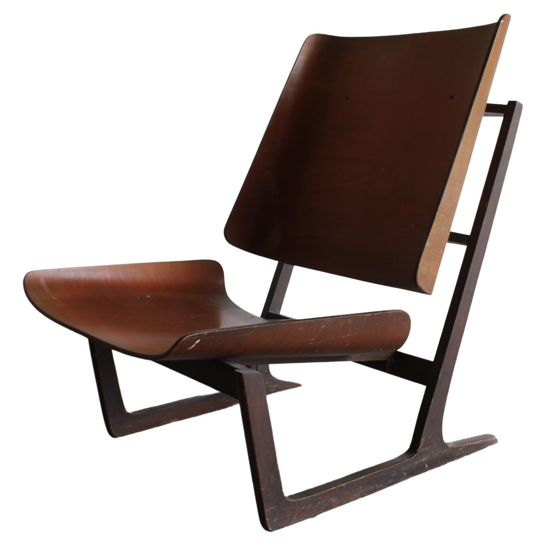 1960s Hans Juergens Deco House Walnut Sled Lounge Chair For Sale