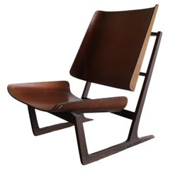 Vintage 1960s Hans Juergens Deco House Walnut Sled Lounge Chair