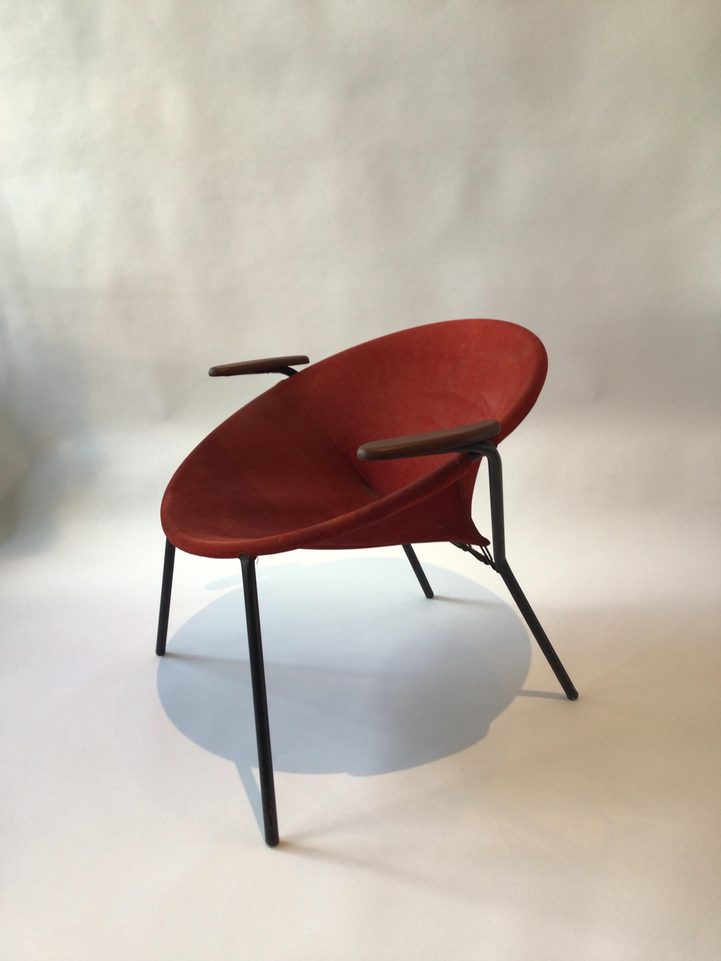 1960s Hans Olsen Balloon / Hoop Chair in Red Suede In Good Condition In Tarrytown, NY