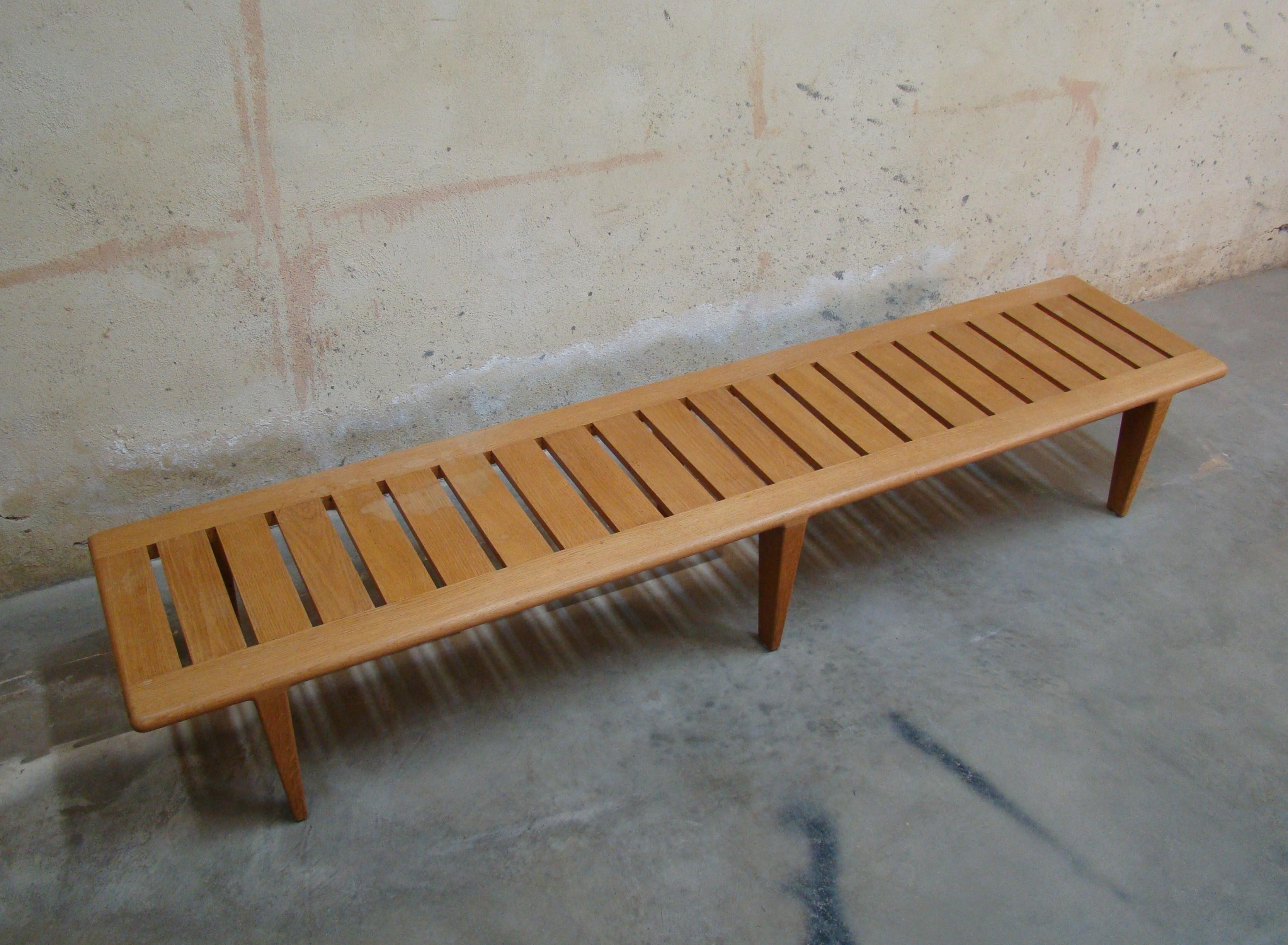 1960s Hans Wegner Long Slat Bench Model JH574 in Honey Blonde Teak, Denmark 7