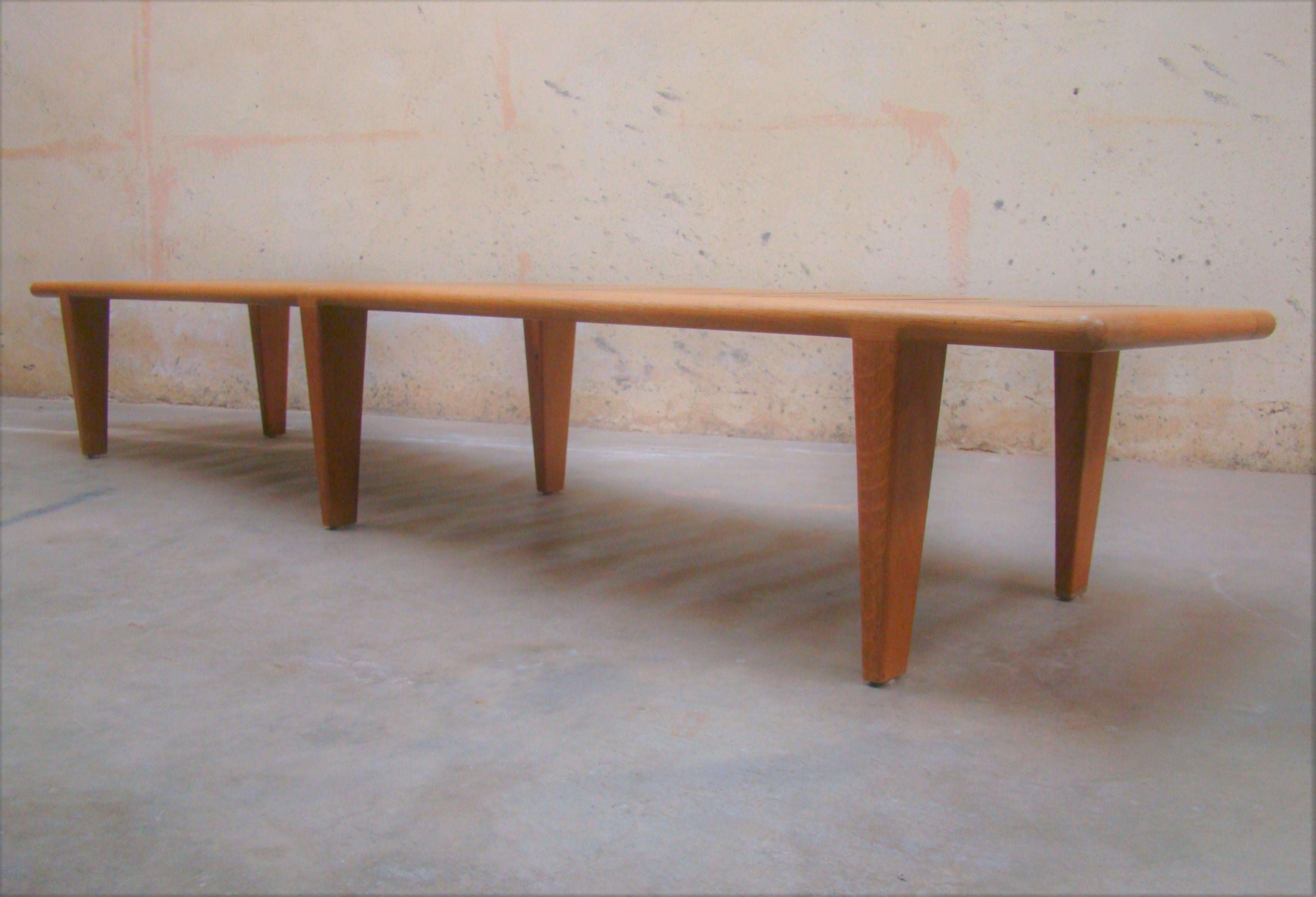 Scandinavian Modern 1960s Hans Wegner Long Slat Bench Model JH574 in Honey Blonde Teak, Denmark