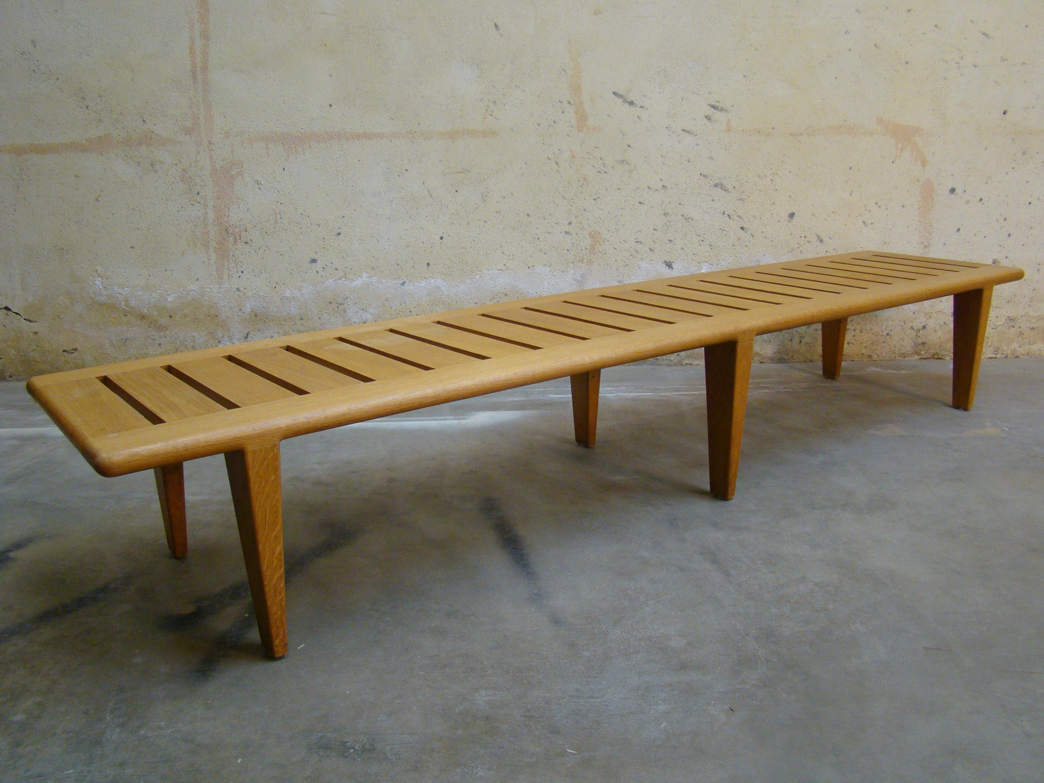 1960s Hans Wegner Long Slat Bench Model JH574 in Honey Blonde Teak, Denmark In Good Condition In Denver, CO