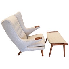 1960’s Hans Wegner Papa Bear Chair and Ottoman by AP Stolen Reupholstered