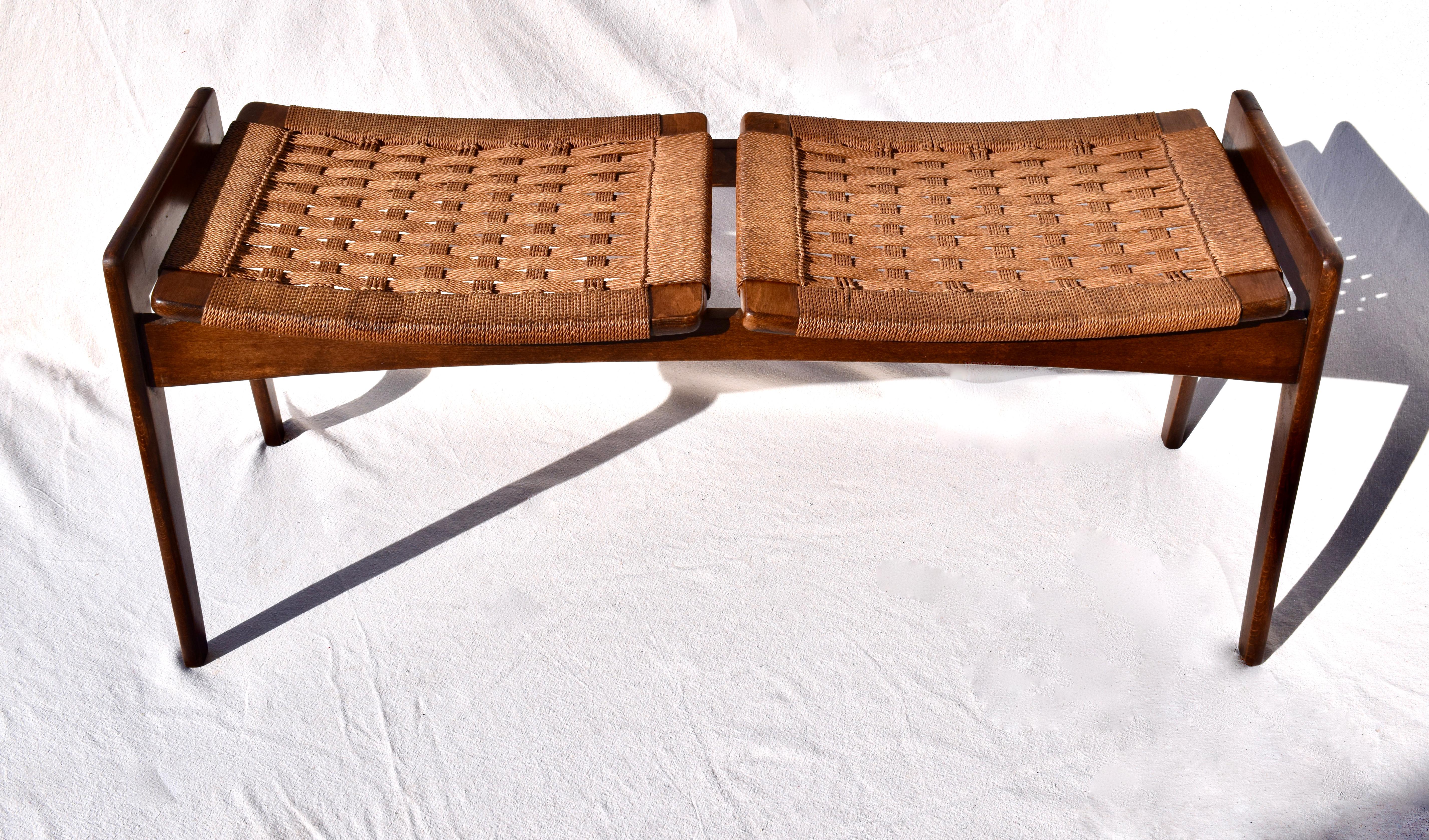 Scandinavian Modern 1960's Hans Wegner Style Woven Rope Bench