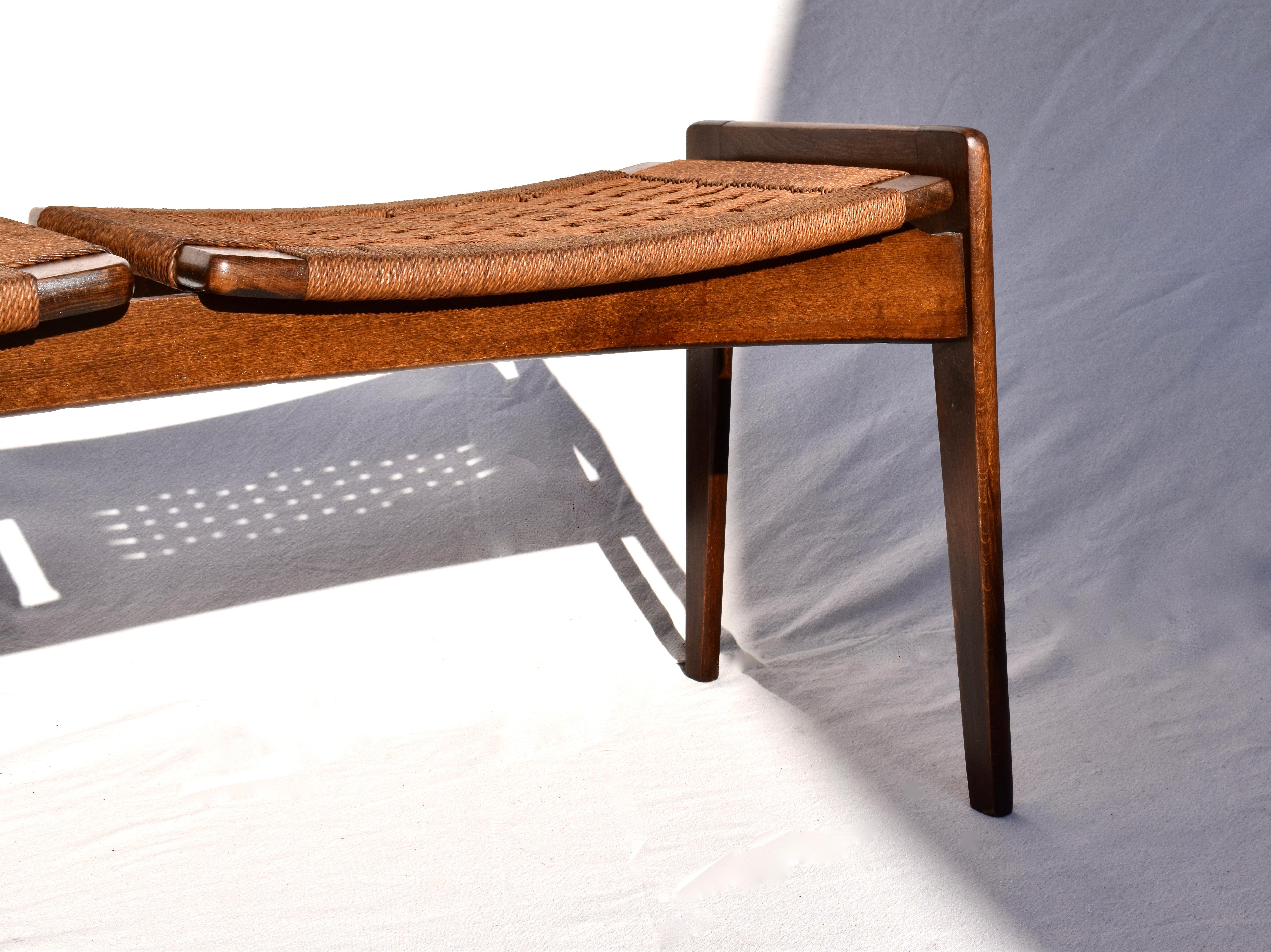 Hand-Woven 1960's Hans Wegner Style Woven Rope Bench