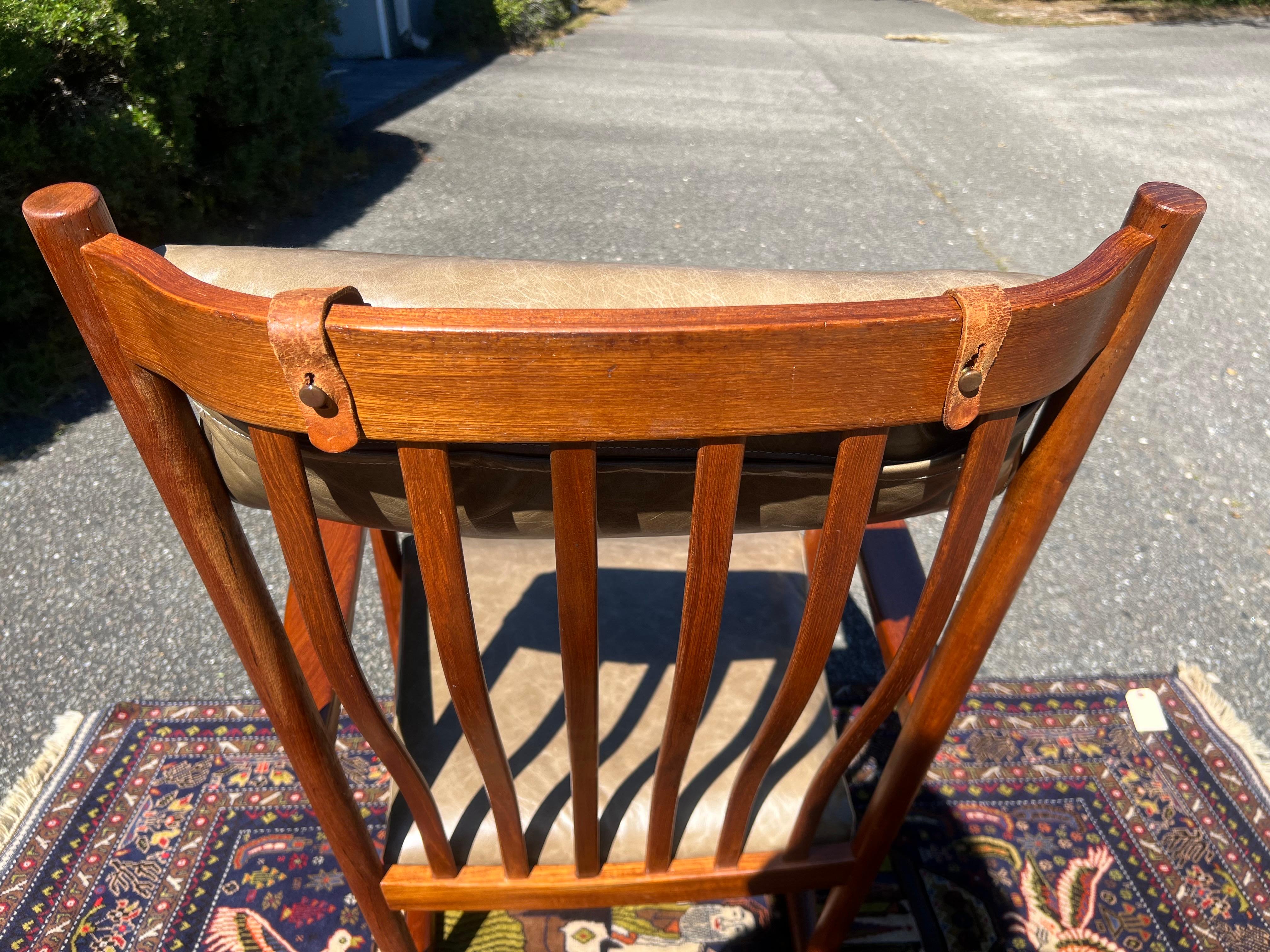 1960s Hans Wegner Teak Rocking Chair in Green Leather For Sale 5