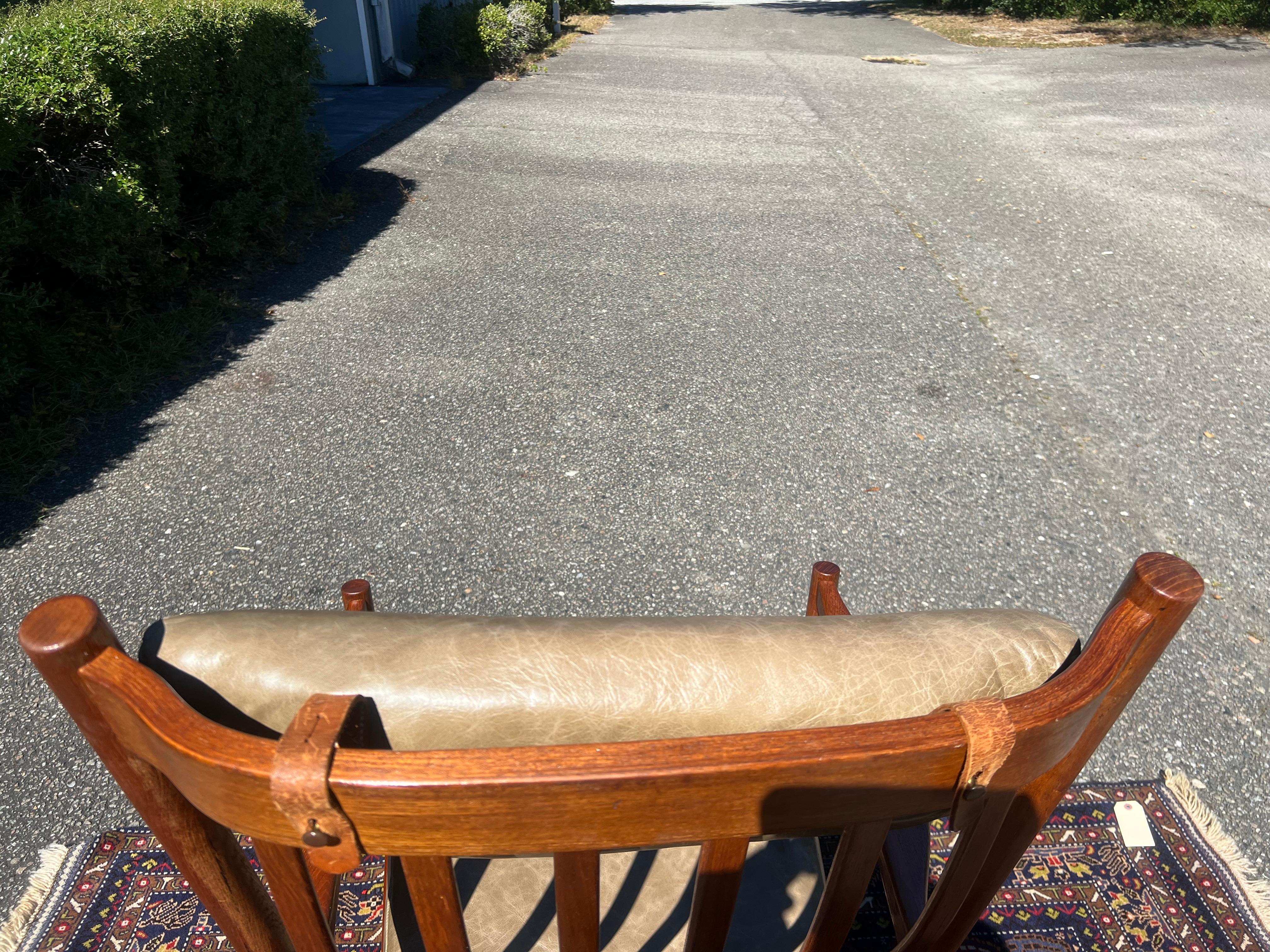 1960s Hans Wegner Teak Rocking Chair in Green Leather For Sale 9