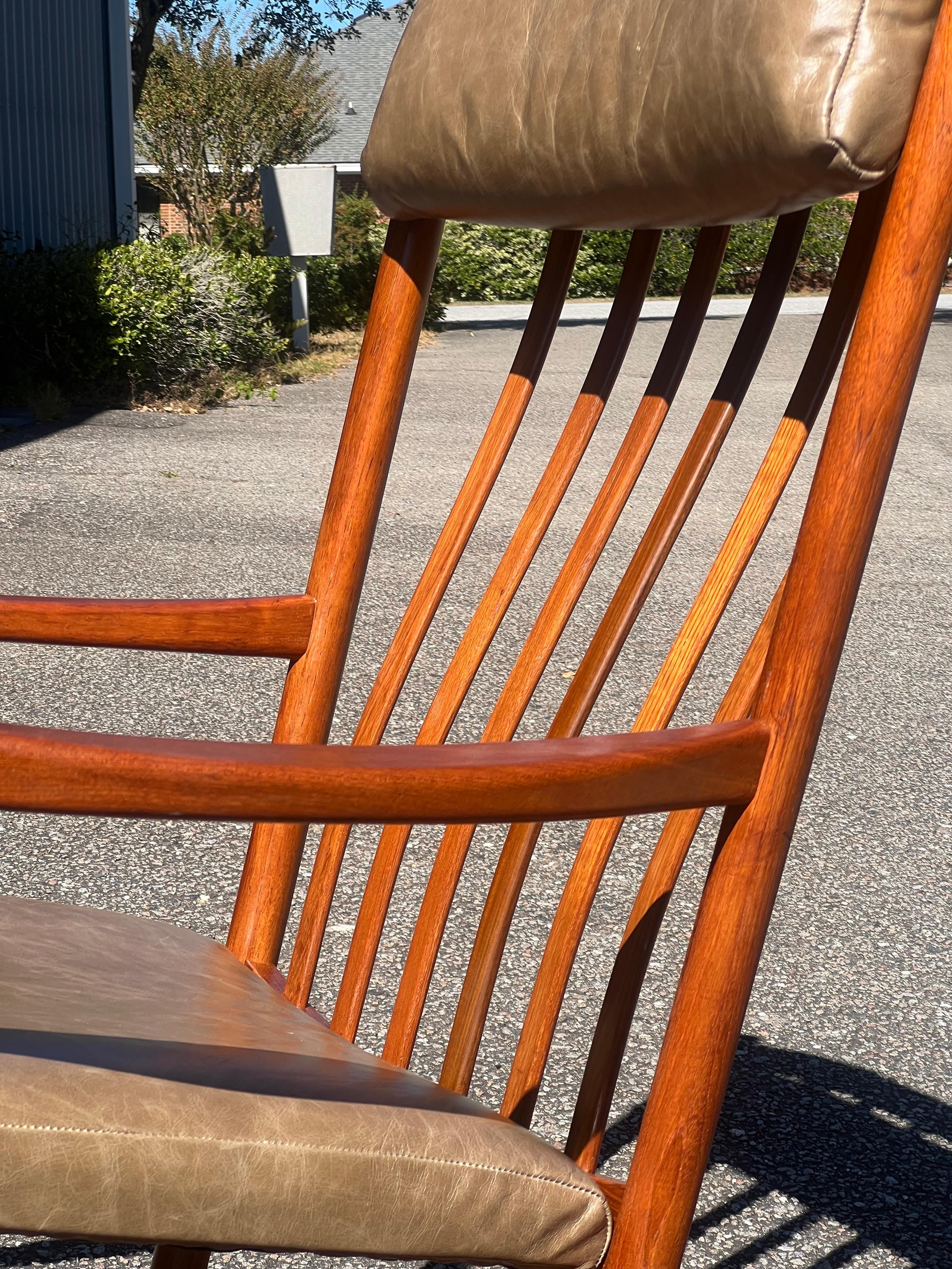 1960s Hans Wegner Teak Rocking Chair in Green Leather In Good Condition For Sale In Charleston, SC