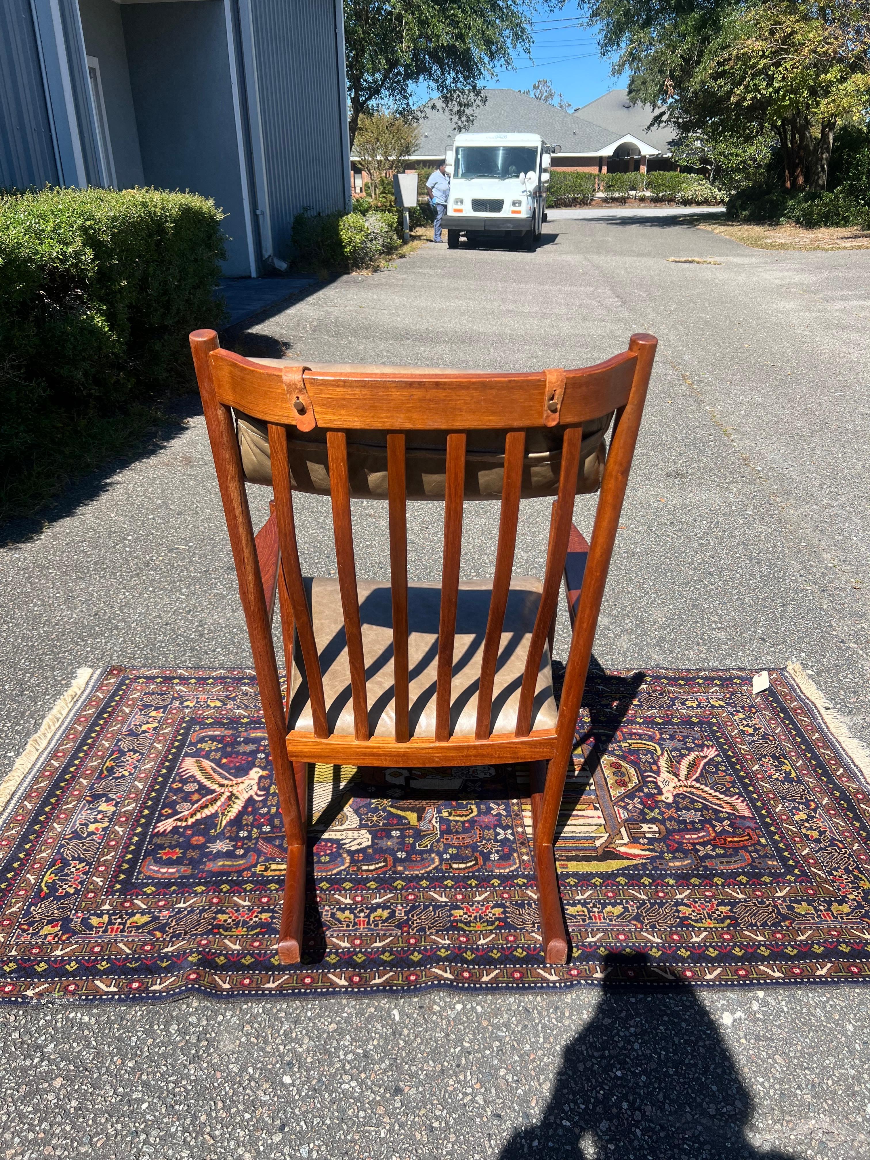 1960s Hans Wegner Teak Rocking Chair in Green Leather For Sale 3