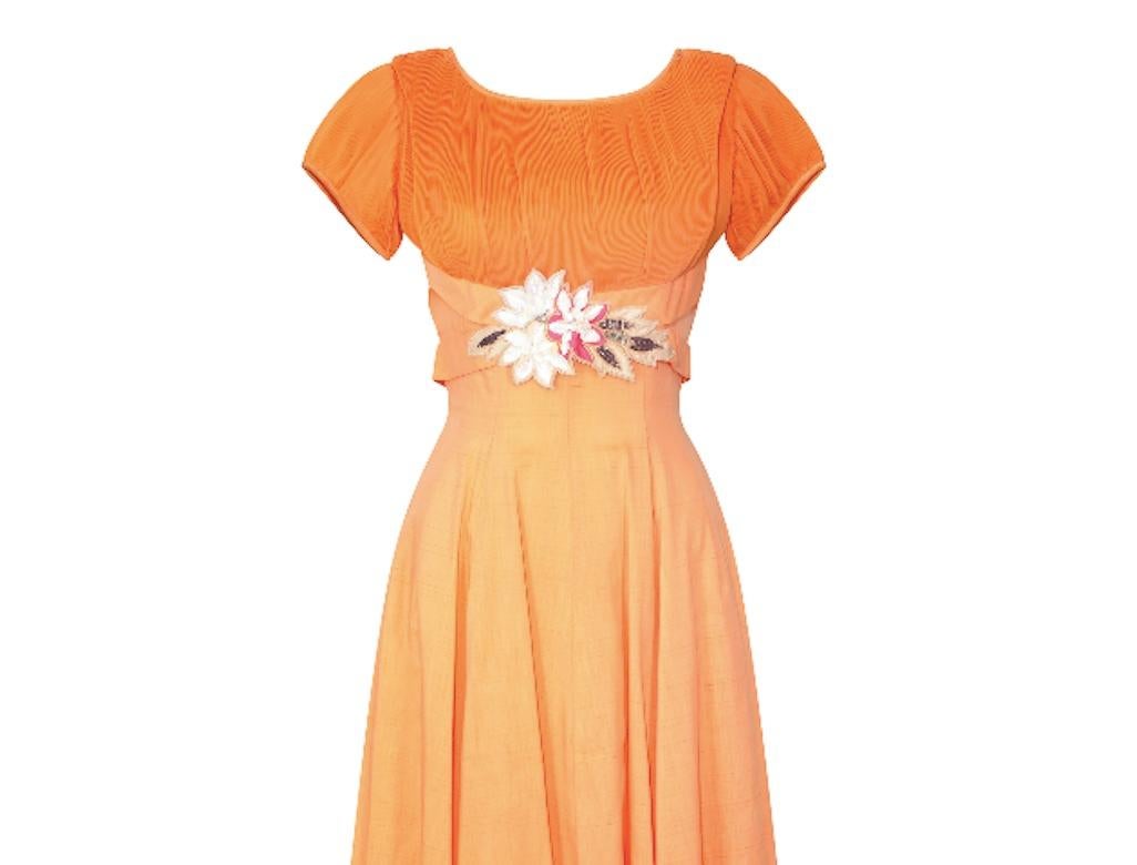 Robe en coton orange Harco des années 1960 avec appliques à la taille Pour femmes en vente