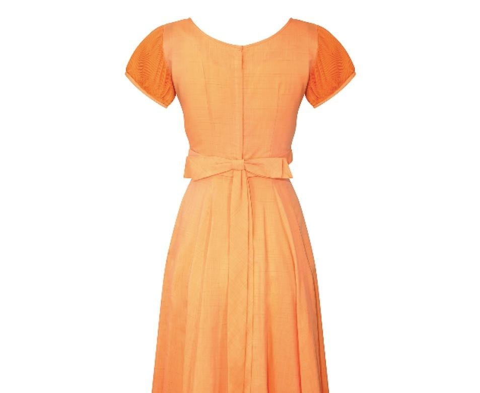 Robe en coton orange Harco des années 1960 avec appliques à la taille en vente 1