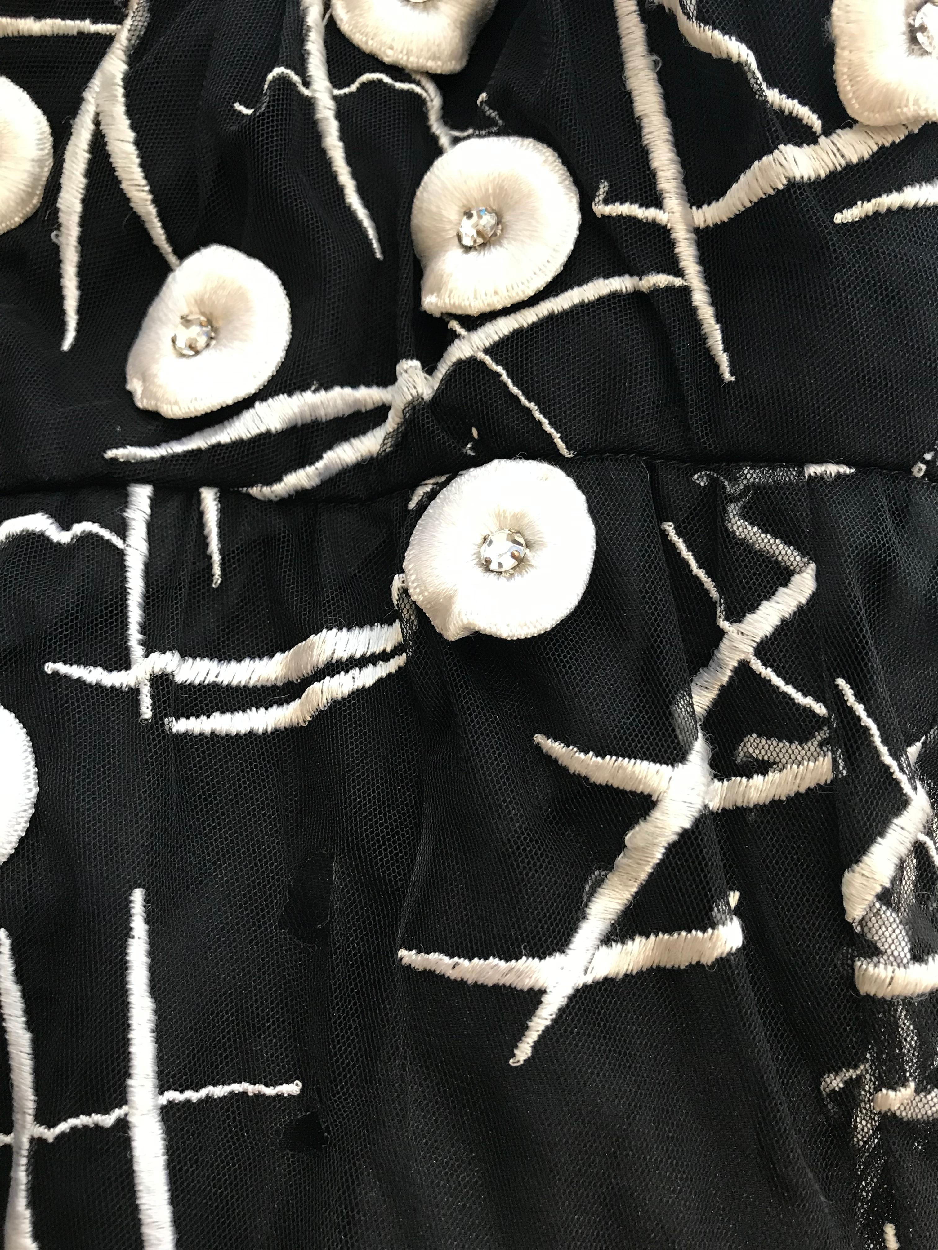 1960s Hardy Amies Black Gown with White Embellishment at 1stDibs