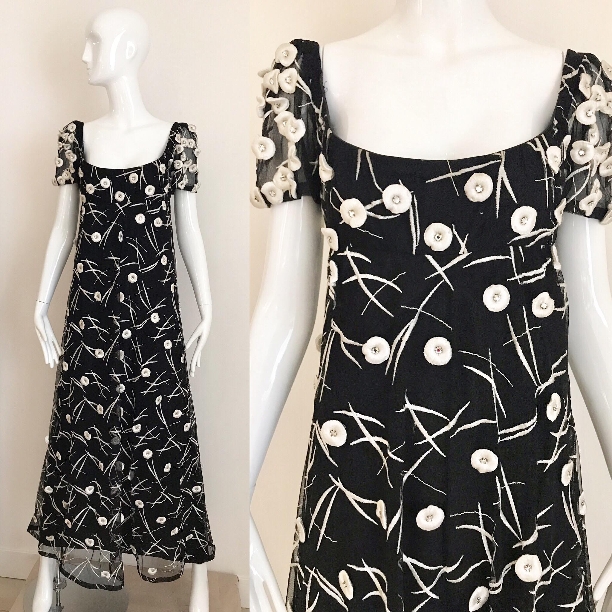 Women's 1960s Hardy Amies Black Gown with White Embellishment