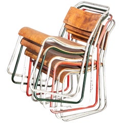 1960er Harlequin Satz von sechs Esszimmerstühlen aus Metall und Ply