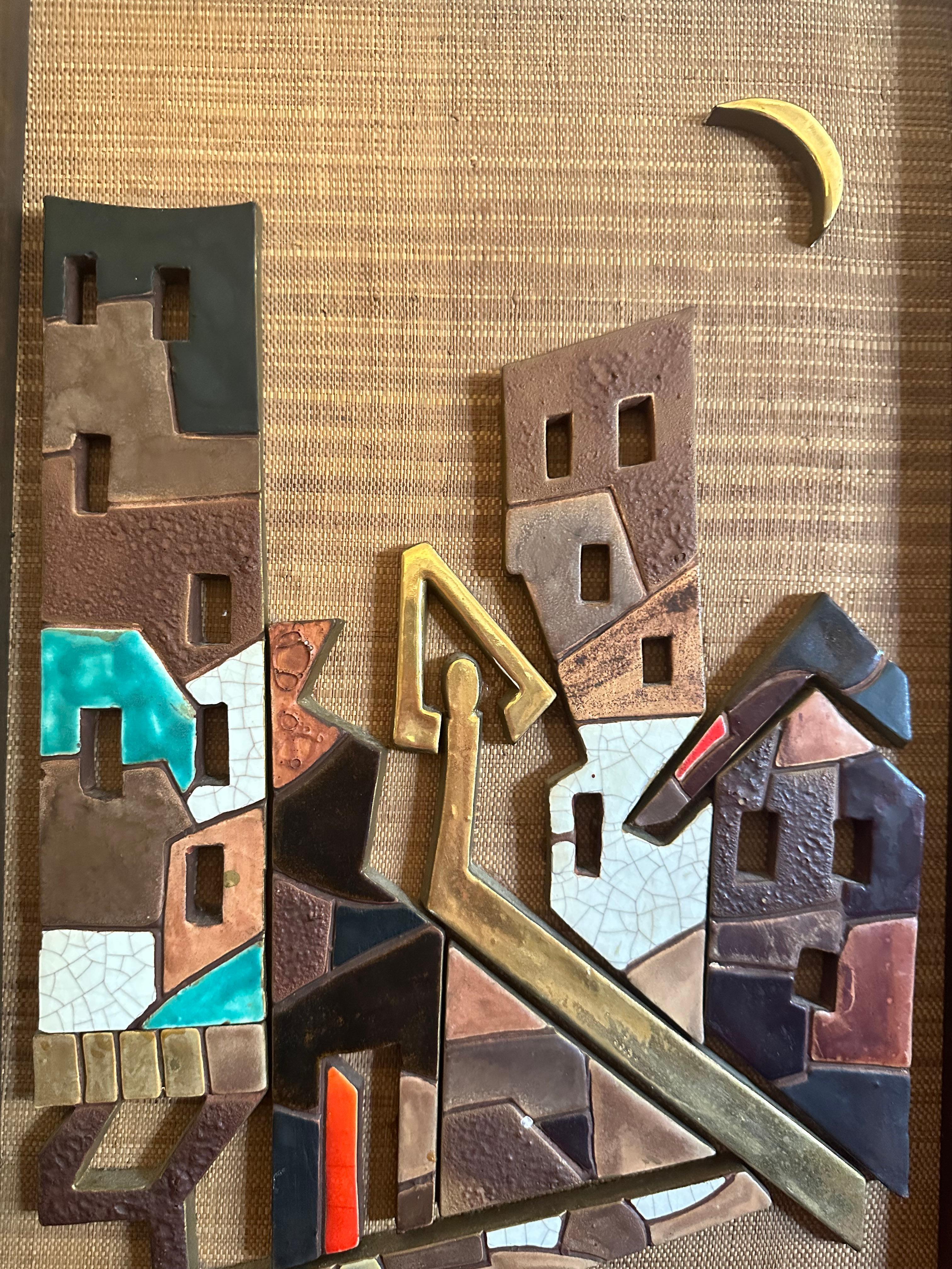 American 1960s Harris Strong Tile Abstract Cityscape Mosaic Art