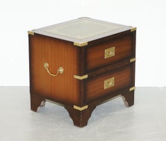 1960s Harrods Kennedy Military Campaign Side Table Chest of Drawers Leather Top
