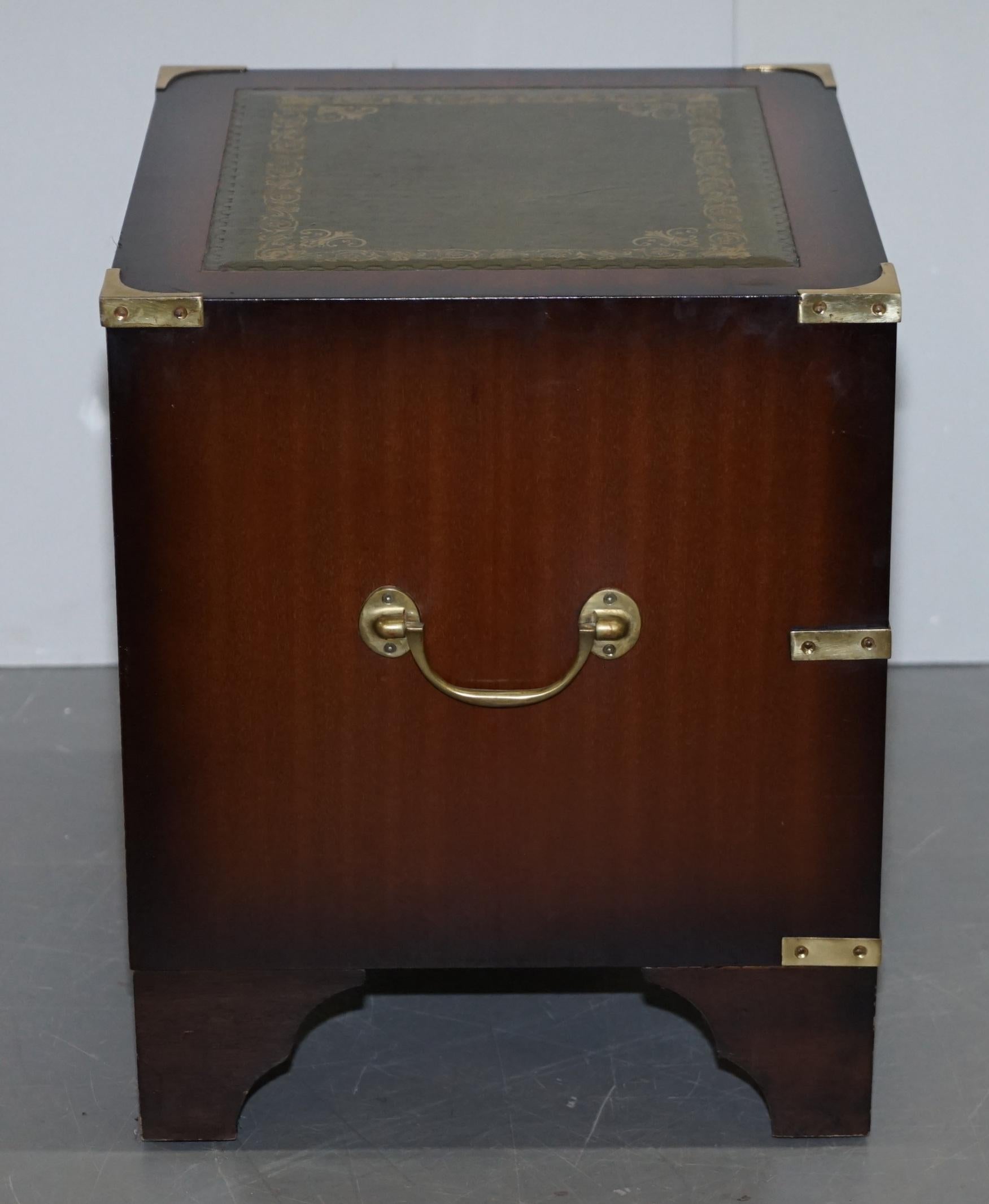 1960s Harrods Kennedy Military Campaign Side Table Chest of Drawers Leather Top 2
