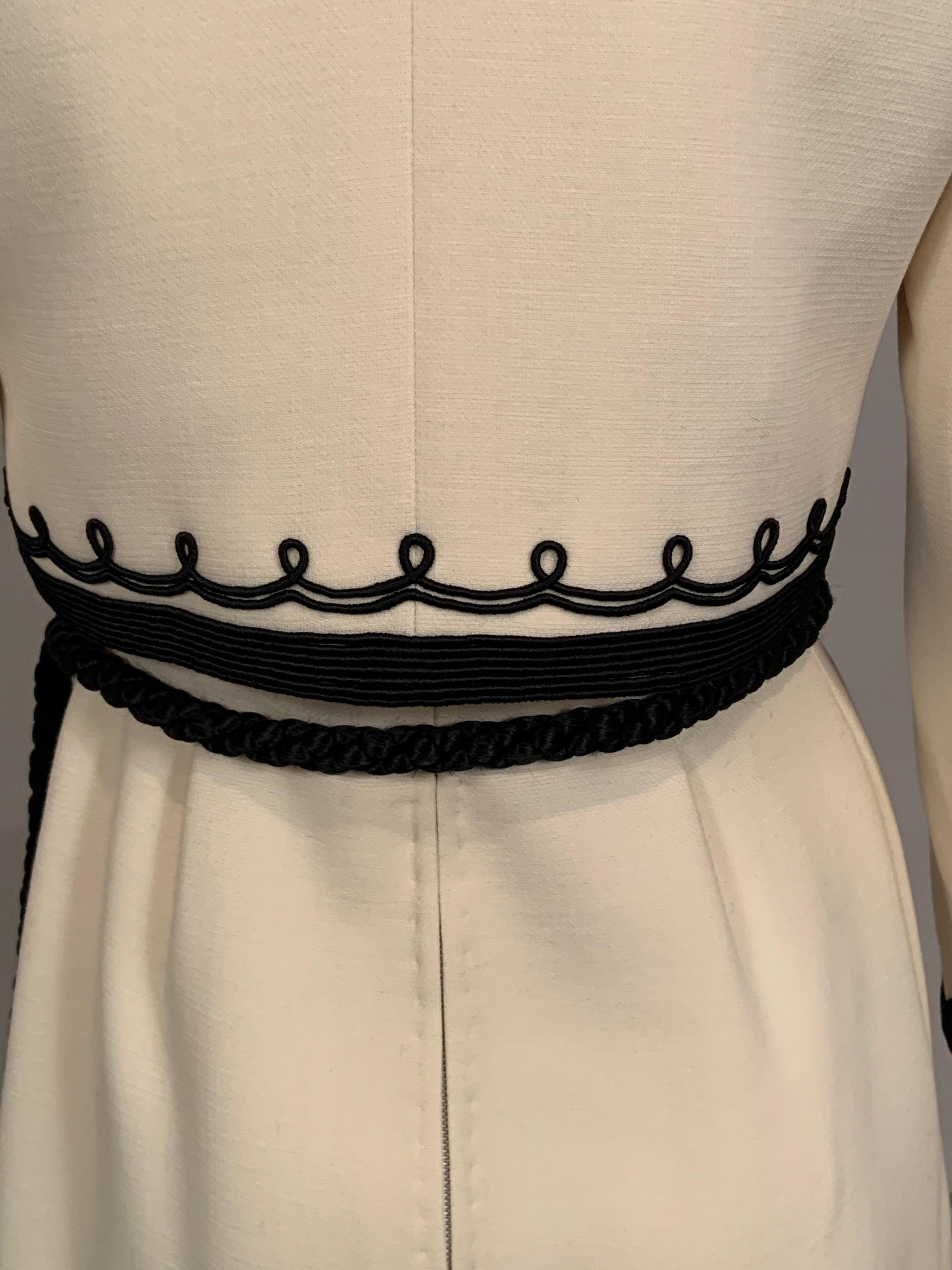 1960's Harry Algo Made in France Cream Wool Dress and Jacket Black Soutache Trim 2