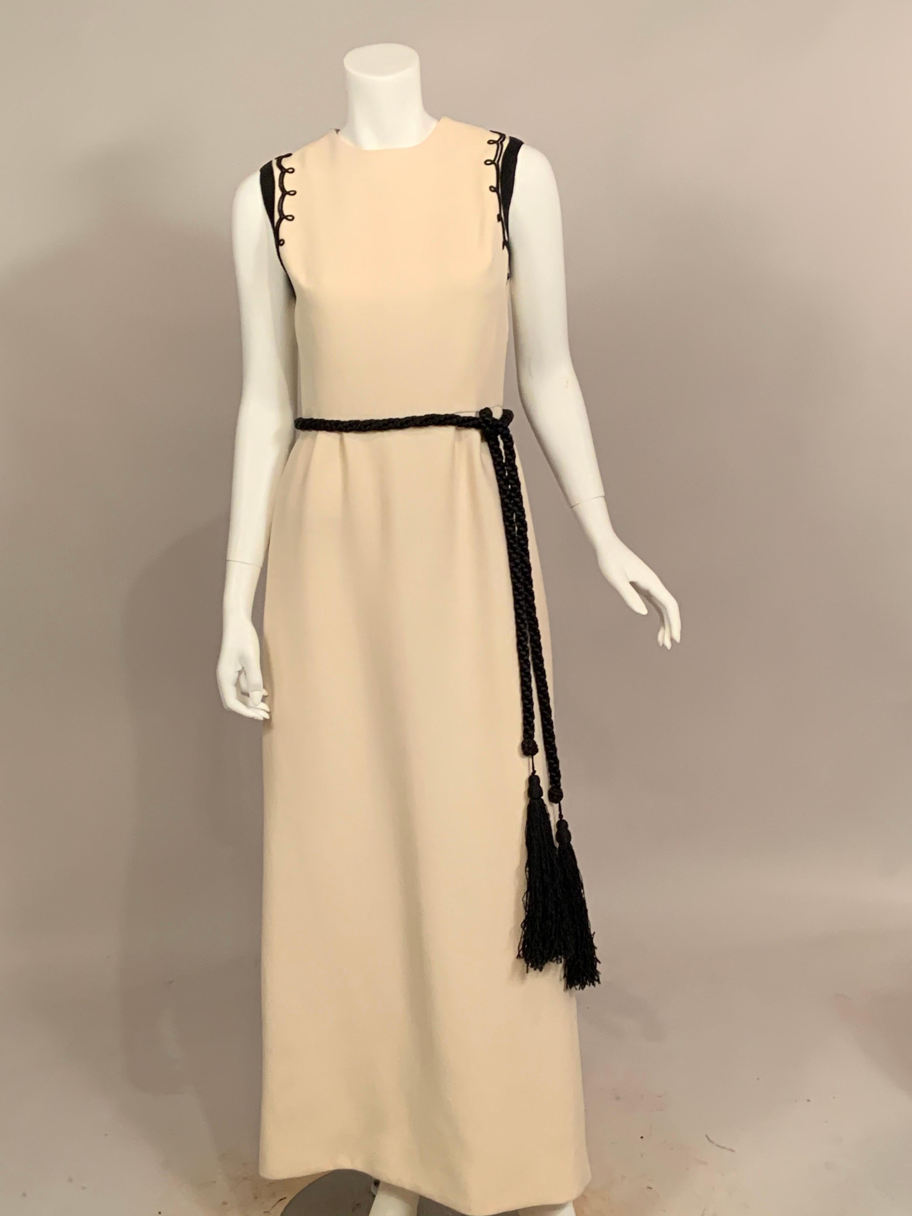 1960's Harry Algo Made in France Cream Wool Dress and Jacket Black Soutache Trim 5