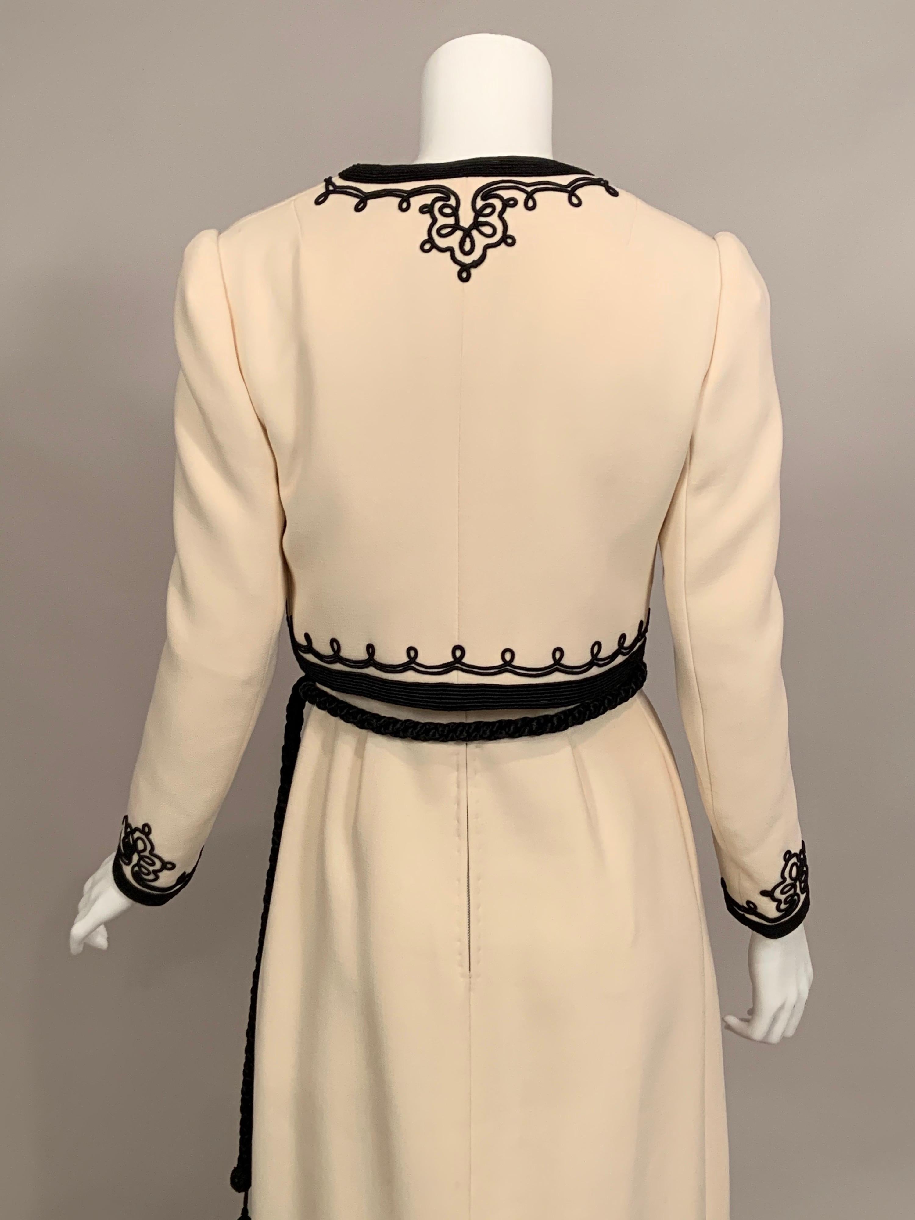 1960's Harry Algo Made in France Cream Wool Dress and Jacket Black Soutache Trim 1