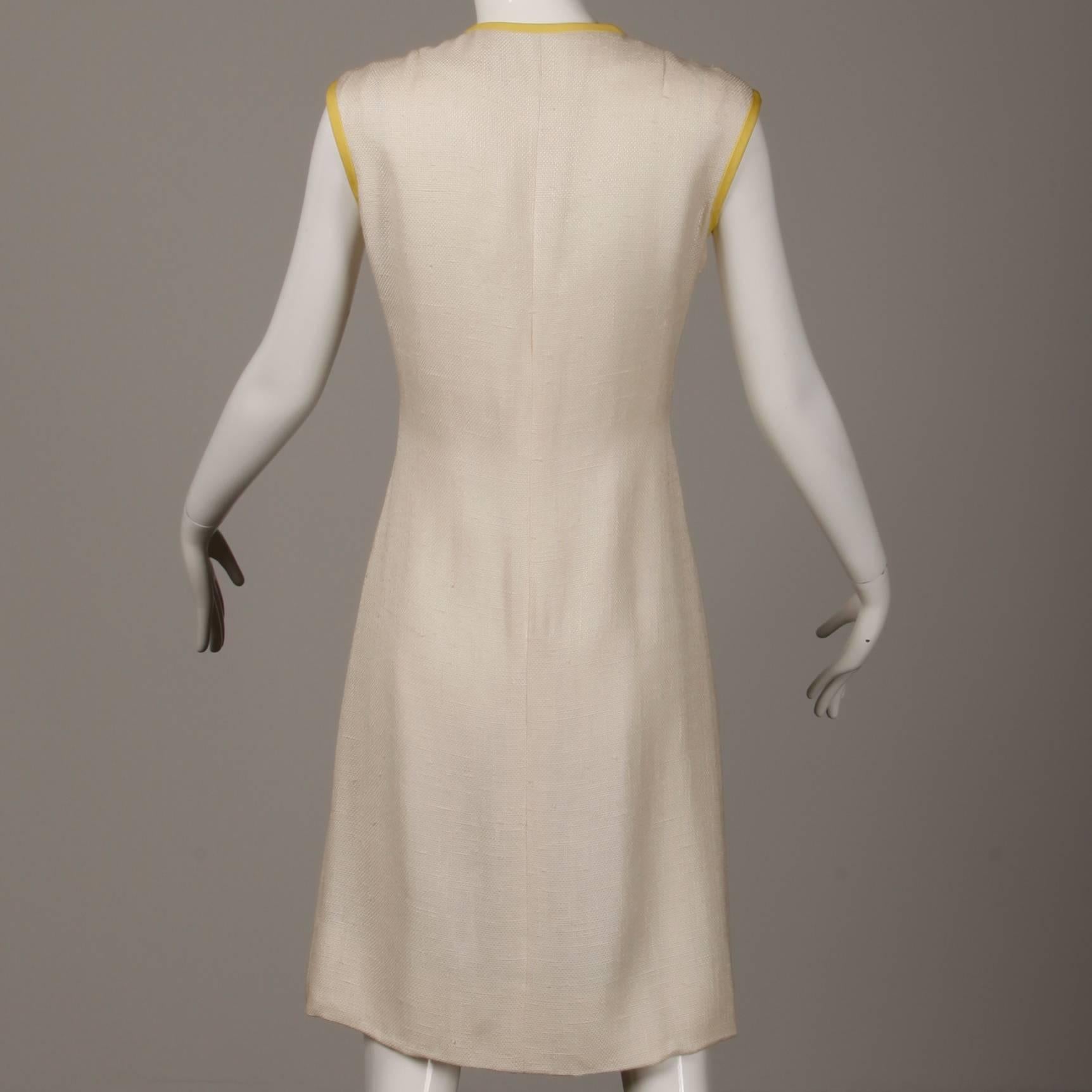1960s Harvey Berin by Karen Stark Vintage Yellow + White Linen Sheath Dress 2