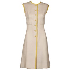 1960s Harvey Berin by Karen Stark Vintage Yellow + White Linen Sheath Dress