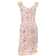 1960s Harvey Berin Karen Stark Pink Beaded Cocktail Dress With Sequins