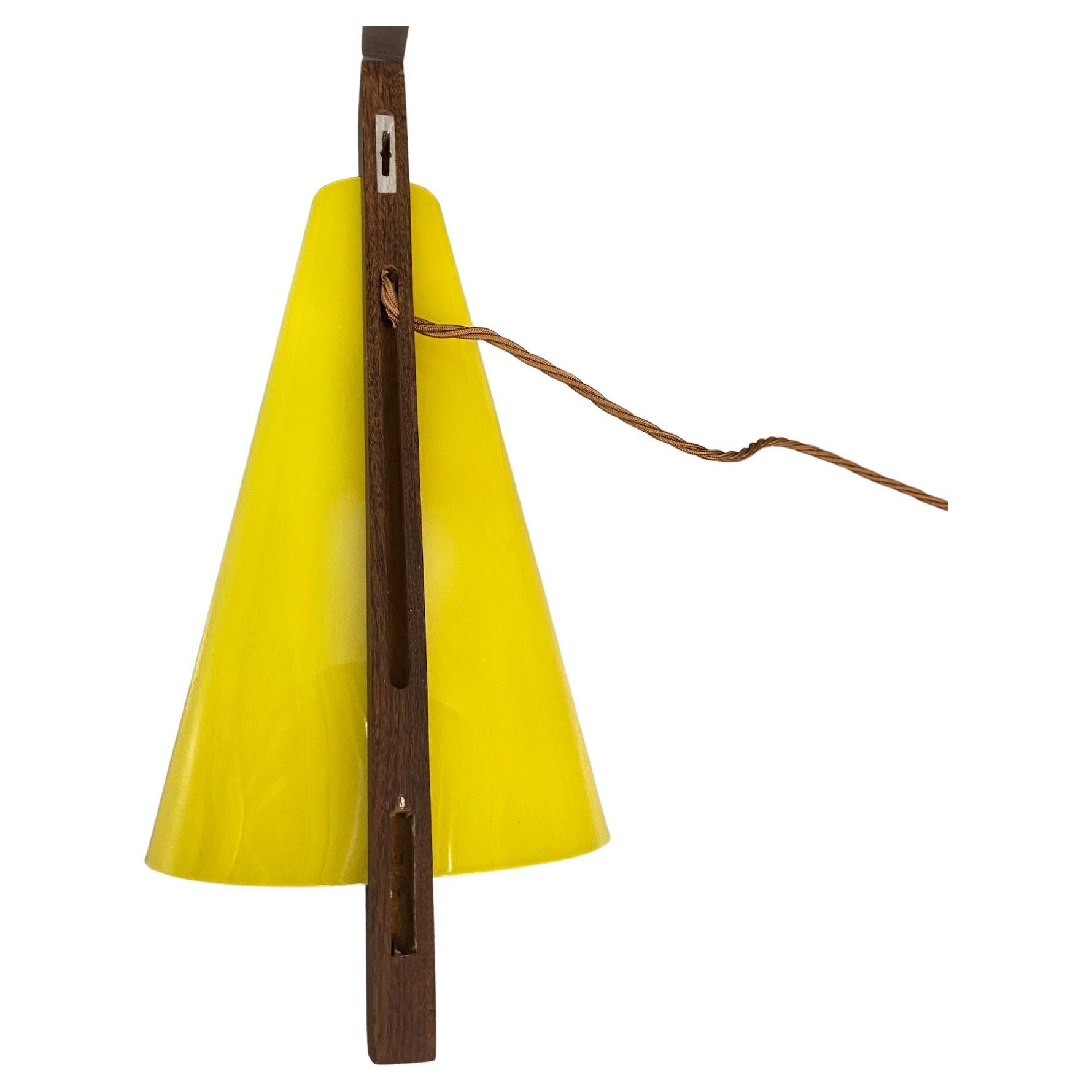 Italian 1960's Harvey Creazioni 'Guzzini' Yellow & Teak Wall Lights or Sconces, Set of 2 For Sale