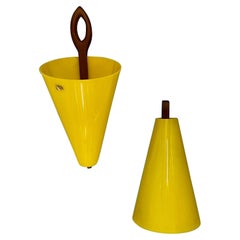 1960's Harvey Creazioni 'Guzzini' Yellow & Teak Wall Lights or Sconces, Set of 2
