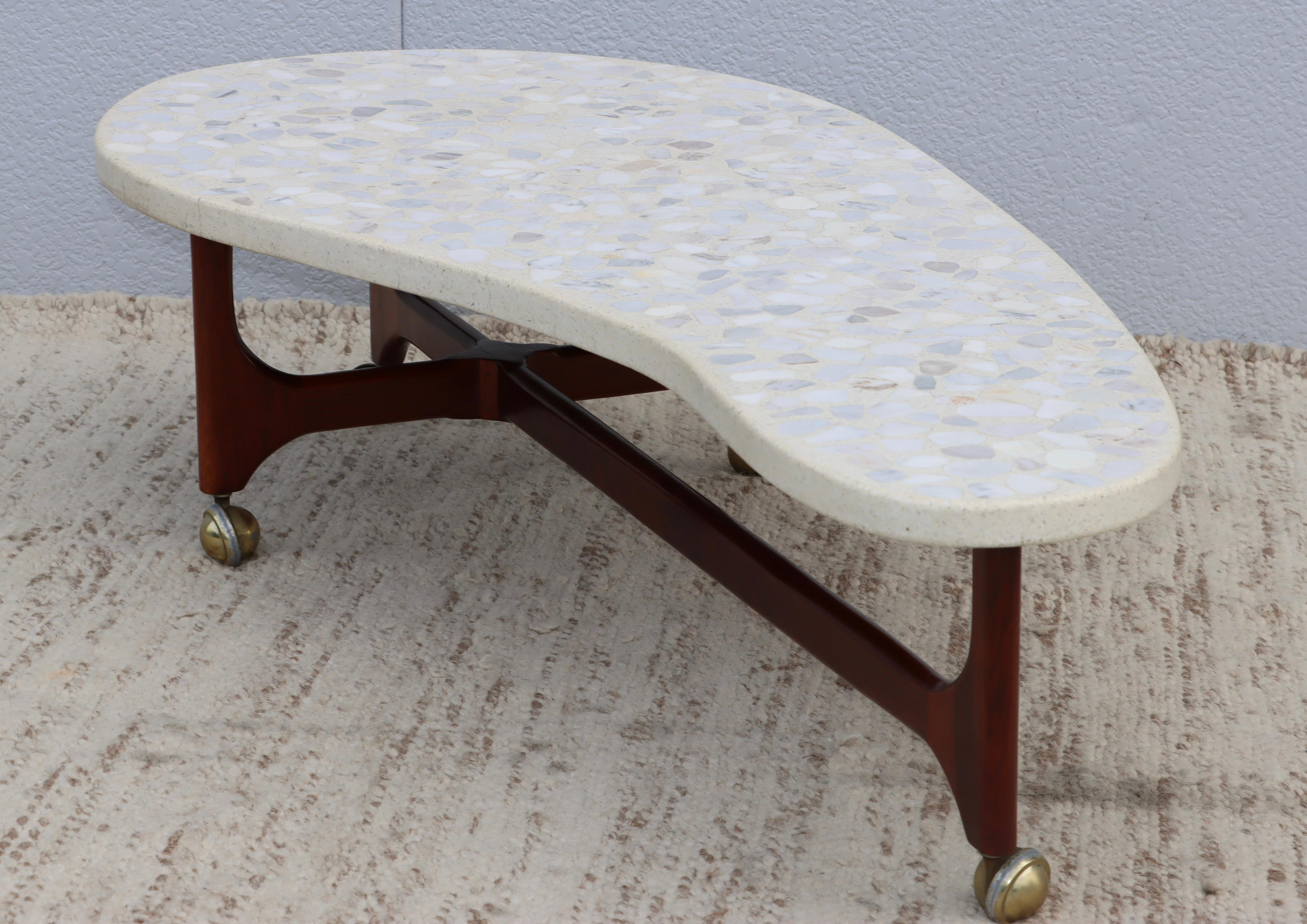 1960's Harvey Probber Style Modern Coffee Table With Terrazzo Top & Walnut Base  For Sale 5