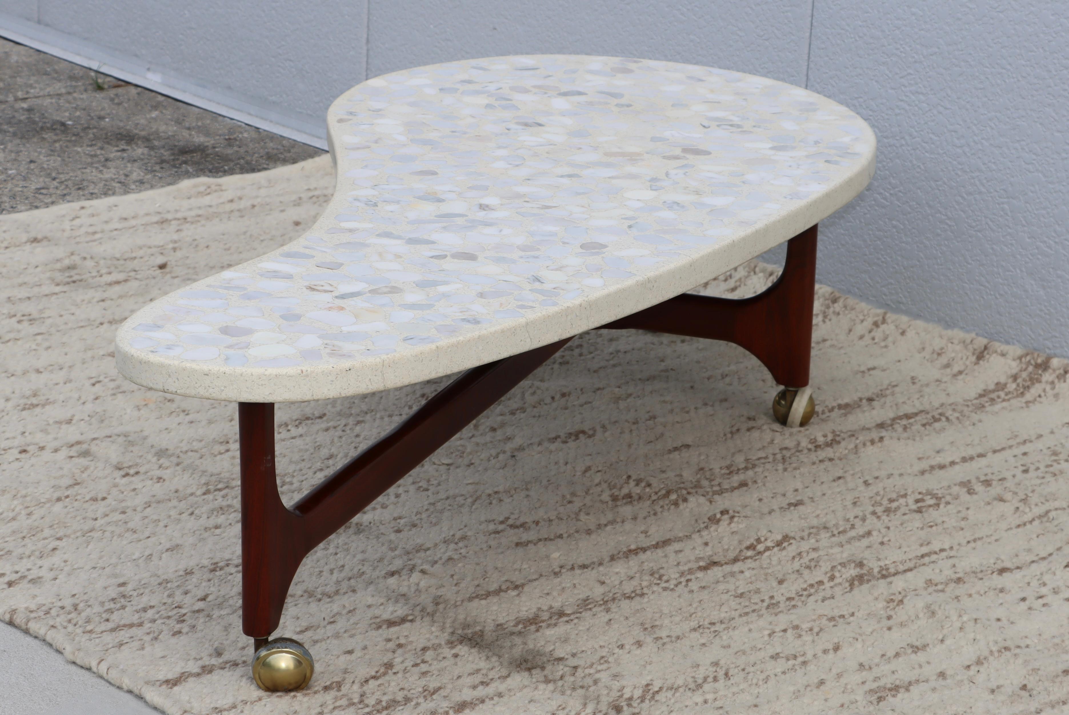 1960's Harvey Probber Style Modern Coffee Table With Terrazzo Top & Walnut Base  For Sale 6