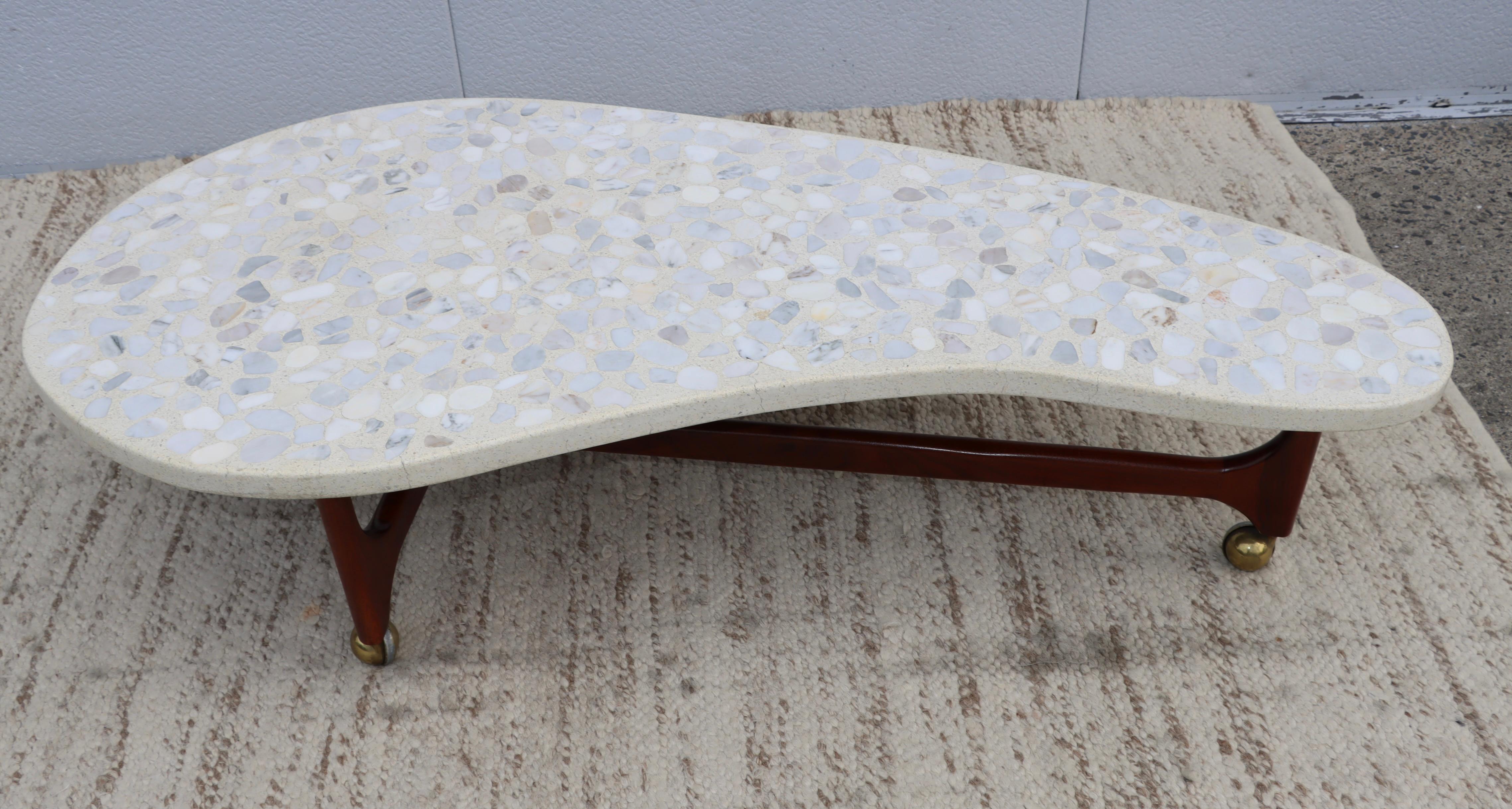 1960's Harvey Probber Style Modern Coffee Table With Terrazzo Top & Walnut Base  In Good Condition For Sale In New York, NY