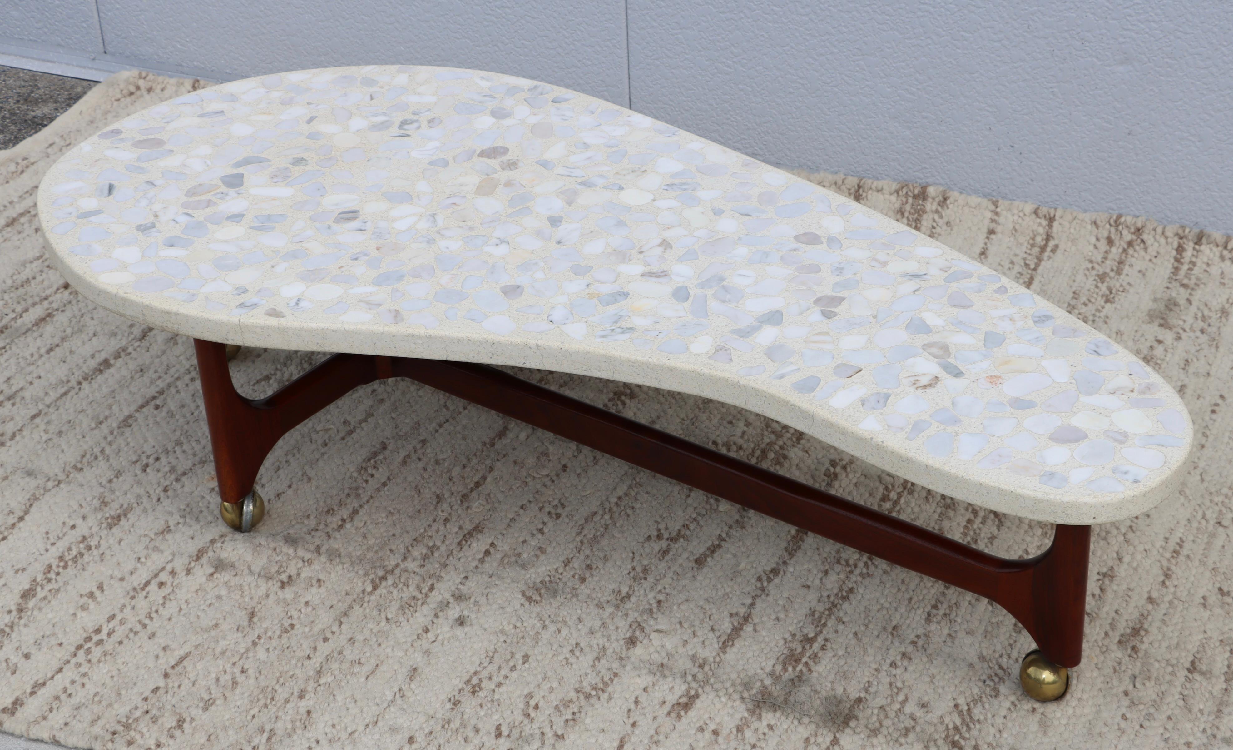 Mid-20th Century 1960's Harvey Probber Style Modern Coffee Table With Terrazzo Top & Walnut Base  For Sale
