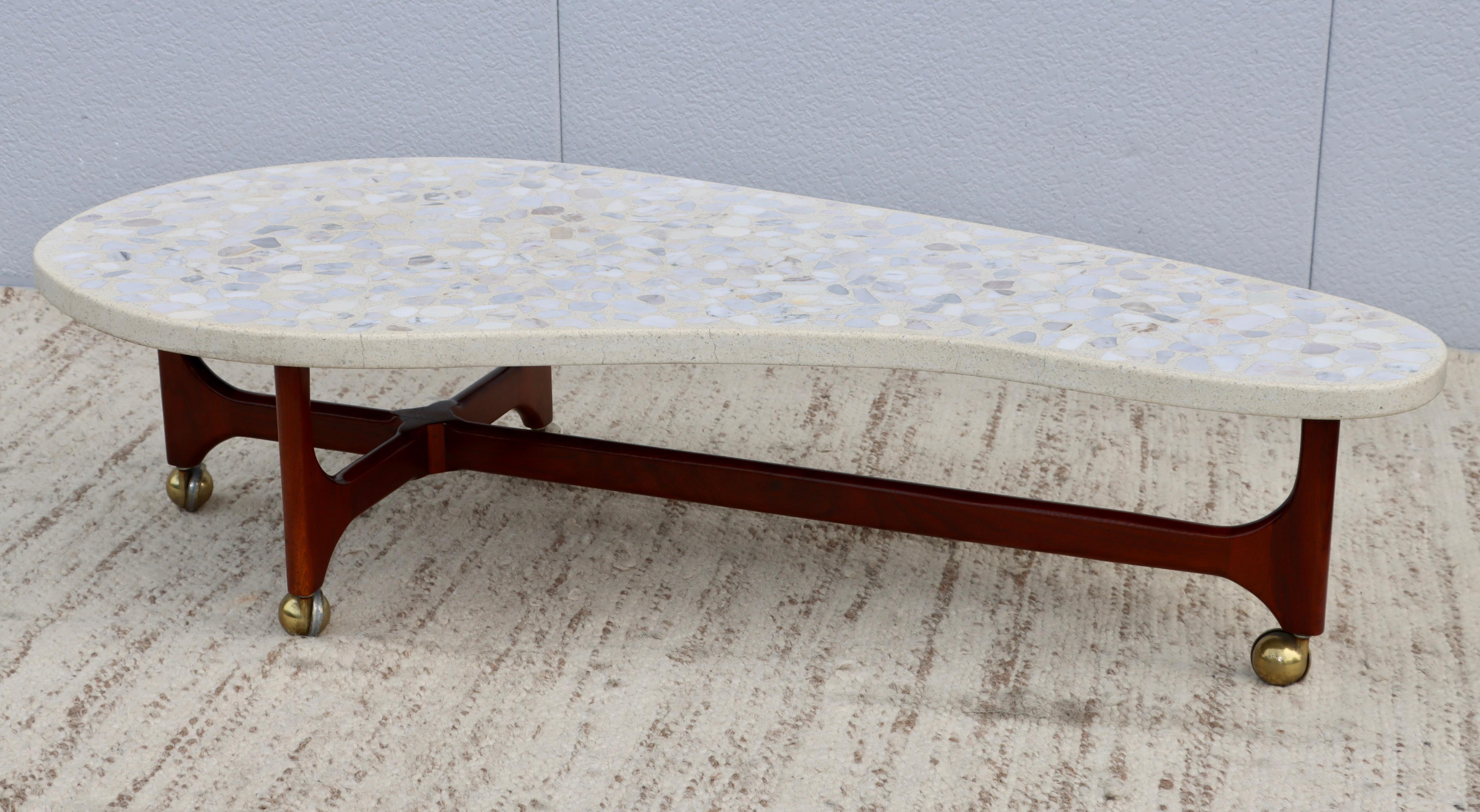 1960's Harvey Probber Style Modern Coffee Table With Terrazzo Top & Walnut Base  For Sale 1