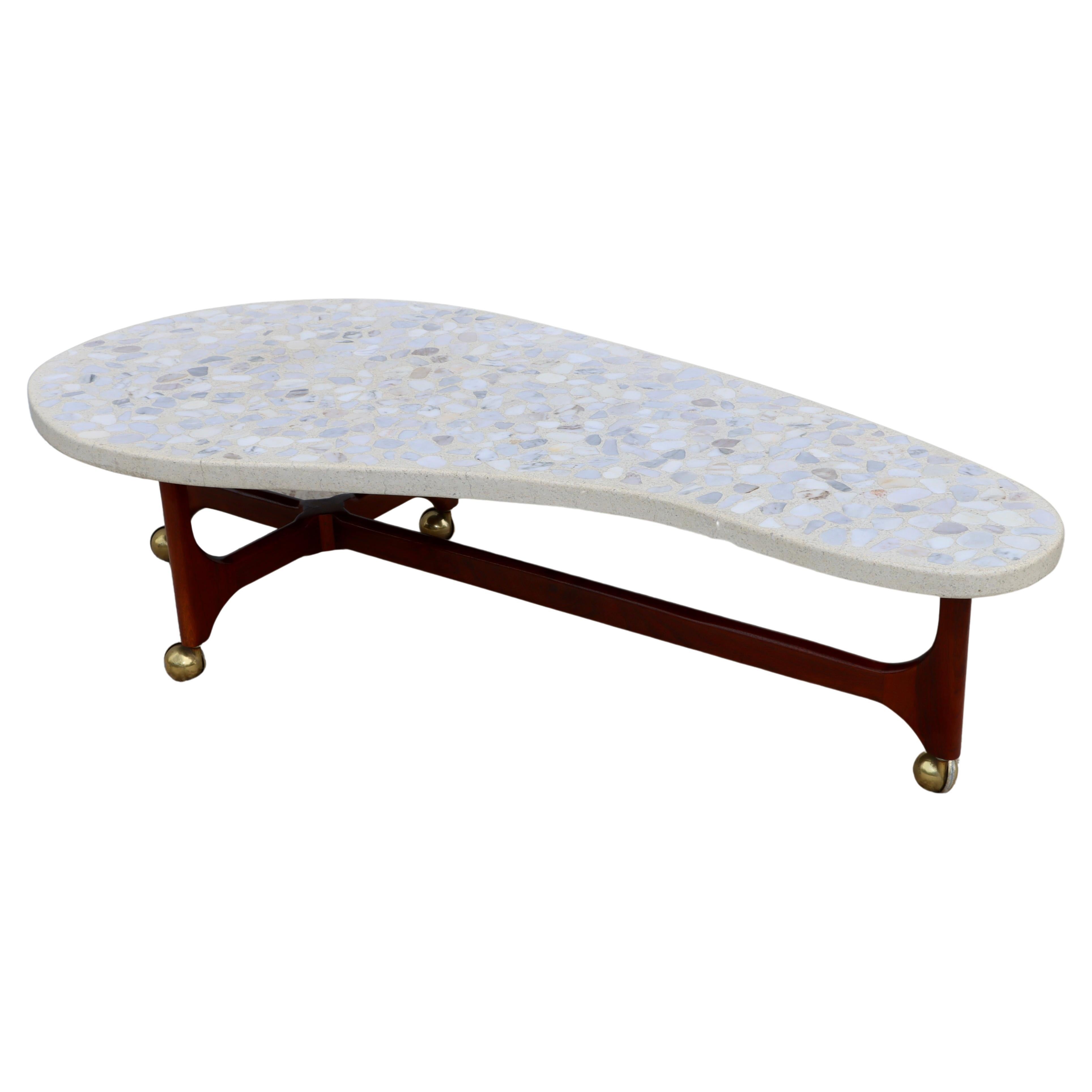 1960's Harvey Probber Style Modern Coffee Table With Terrazzo Top & Walnut Base  For Sale