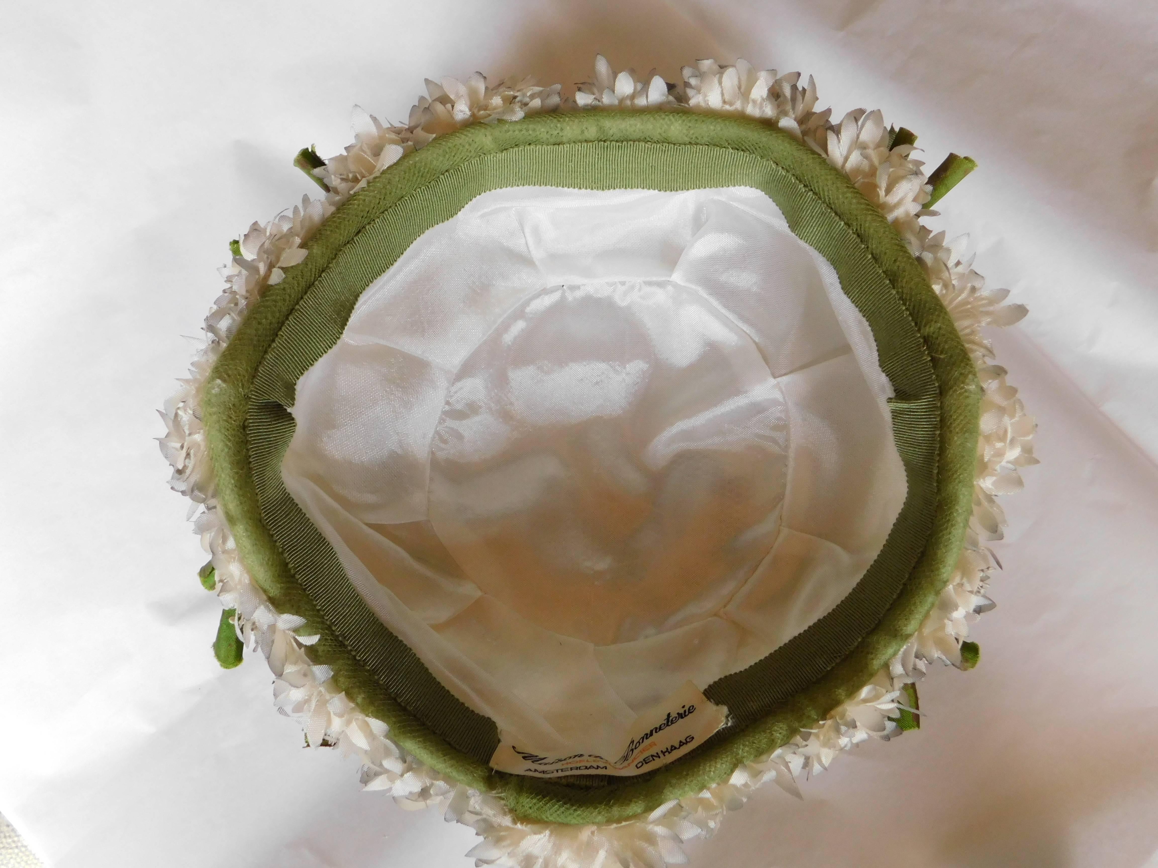 1960's Hat Fully covered in Small White Silk Flowers By Maison de Bonneterie 1