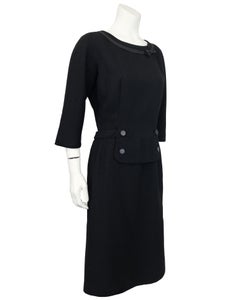 1960's Hattie Carnegie Black Wool Jackie O Style Dress