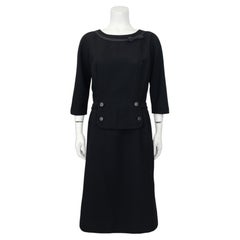 1960's Hattie Carnegie Black Wool Jackie O Style Dress
