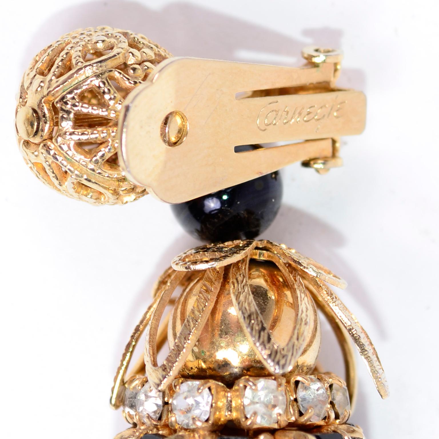 Vintage 1960s Hattie Carnegie Necklace & Earrings W Rhinestones Onyx & Pearls For Sale 4