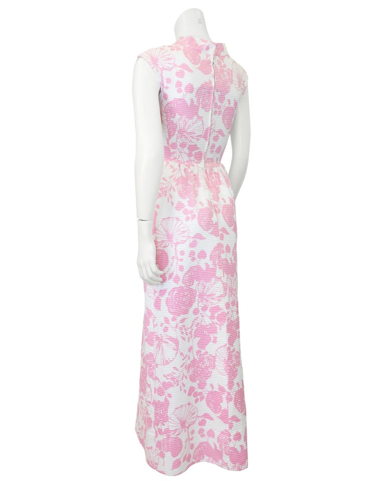 hattie jacquard maxi dress 1960's Hattie Carnegie Pink and White Jacquard Maxi Dress