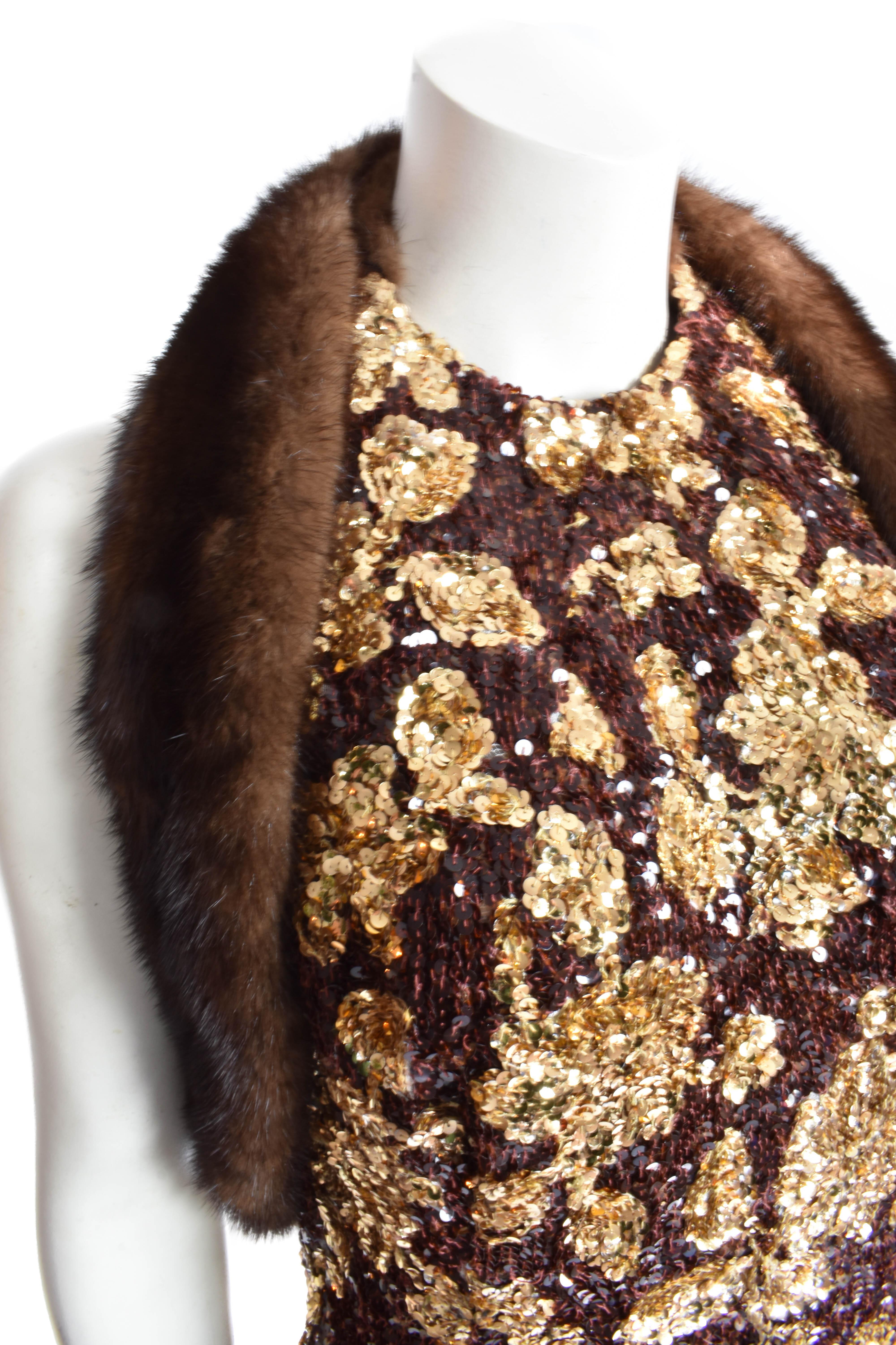 Women's 1960's Haute Couture Jacques Heim Sequin Fur Trimmed Evening Gown For Sale